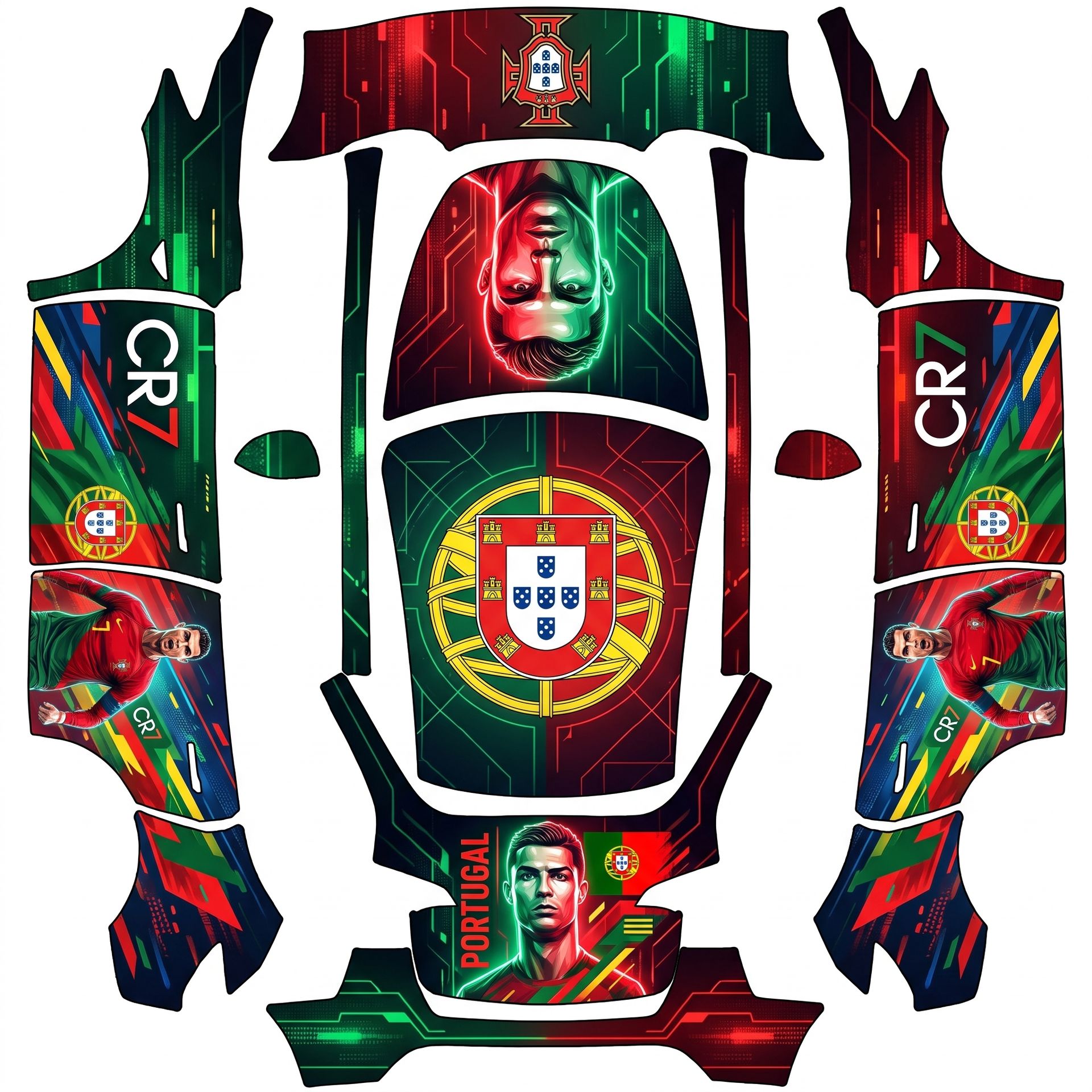 Futuristic Ronaldo and Portugal — AI wrap design for a Model Y