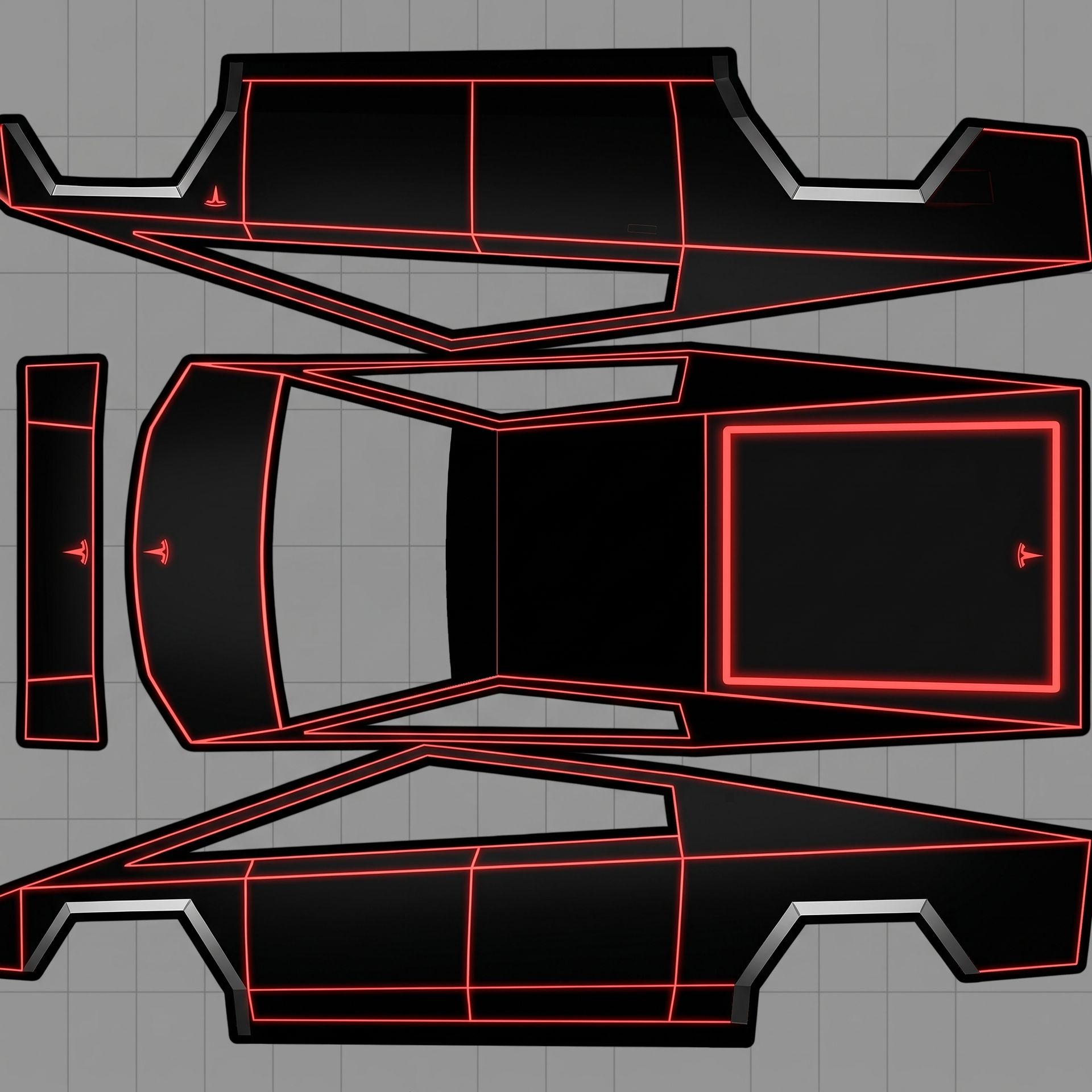 Matte/satin black Tesla Cybertruck — AI wrap design for a Cybertruck