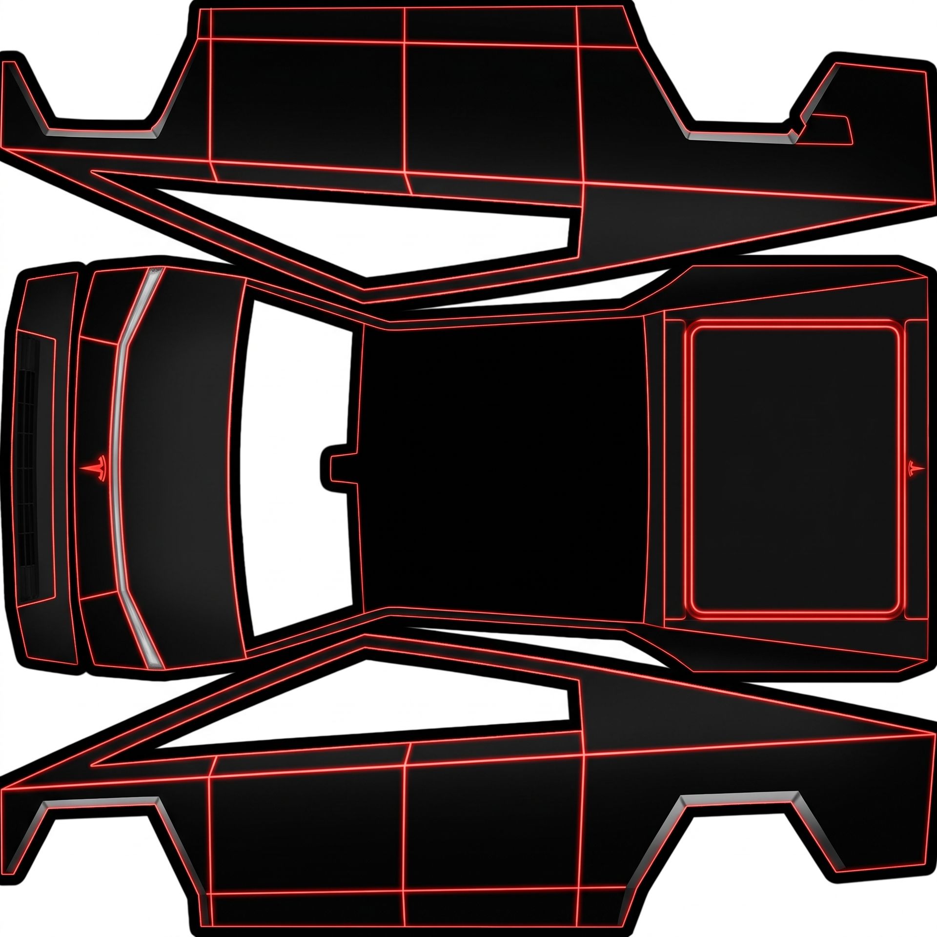 Matte/satin black Tesla Cybertruck — AI wrap design for a Cybertruck