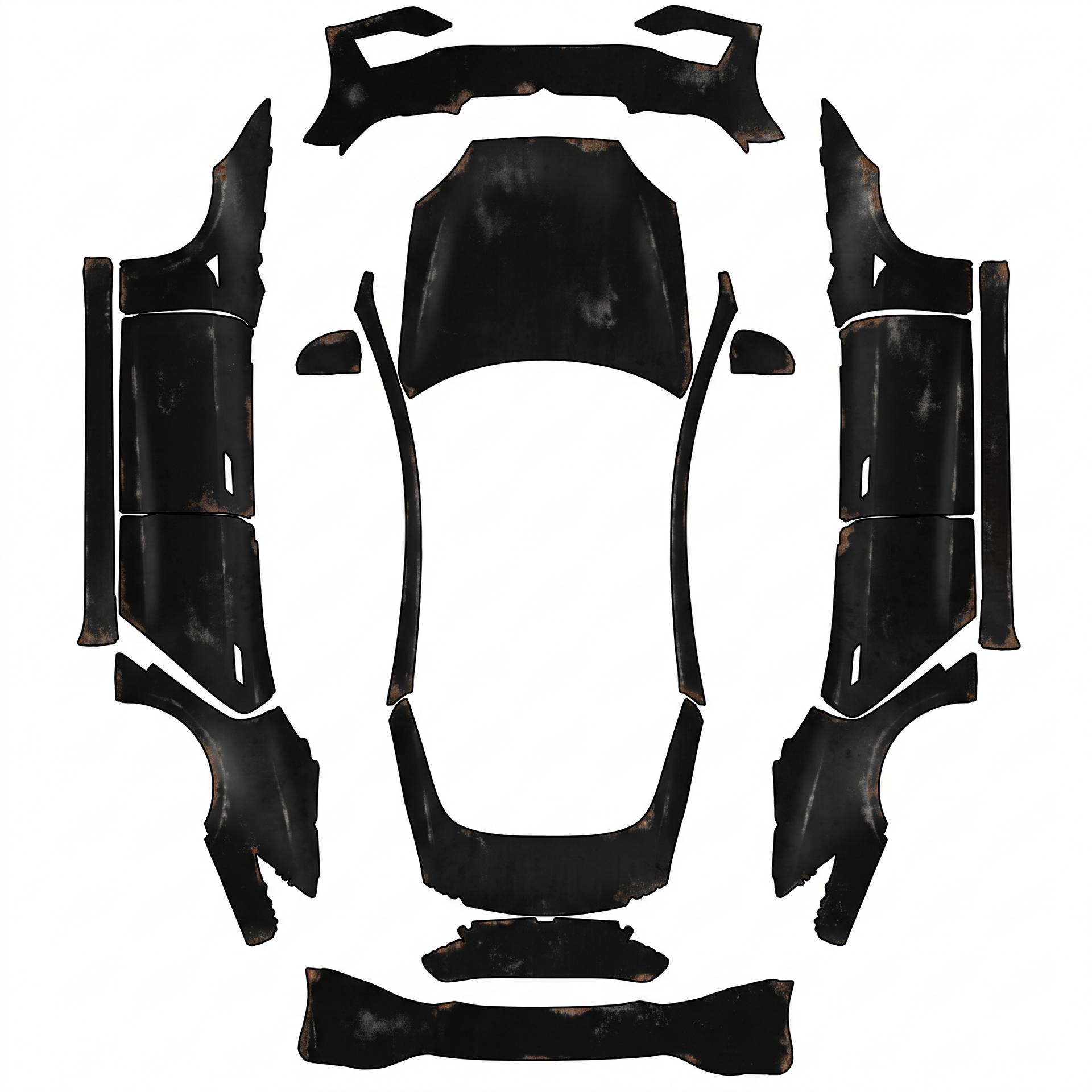 Matte black patina wrap — AI wrap design for a Model S Plaid (2025)