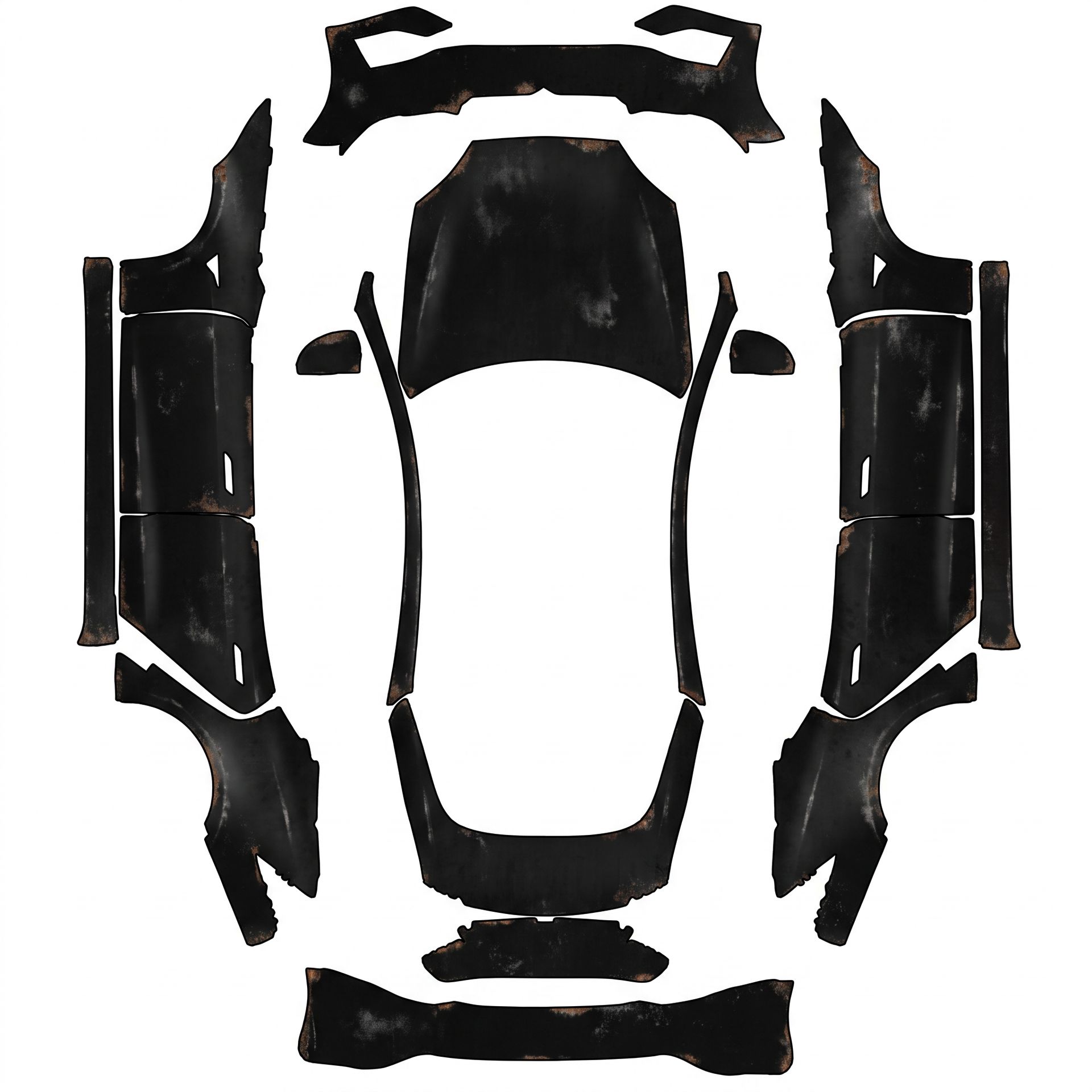 Matte black patina wrap — AI wrap design for a Model S Plaid (2025)