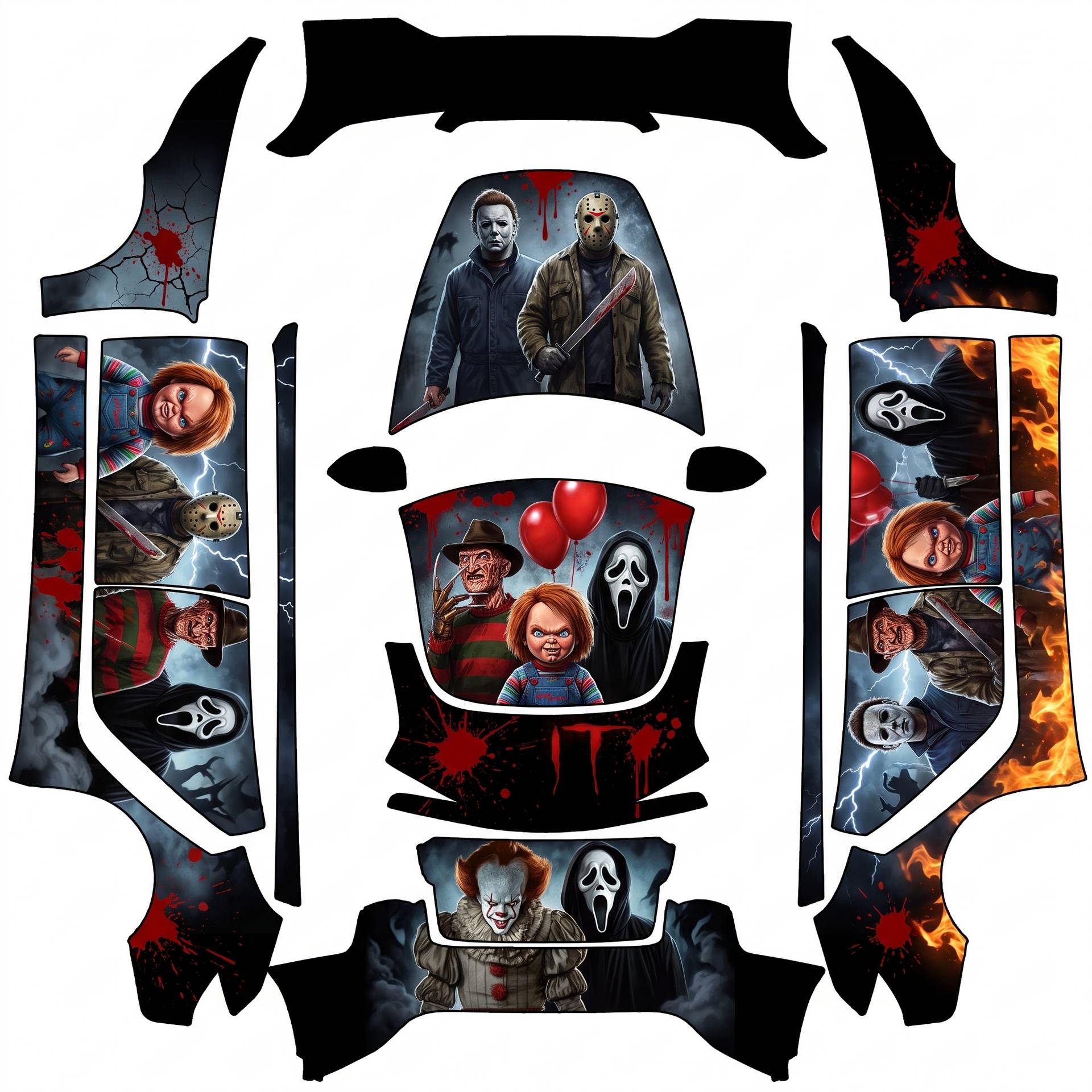Horror movie inspired with iconic horror — AI wrap design for a Model 3 (2024+ Performance)