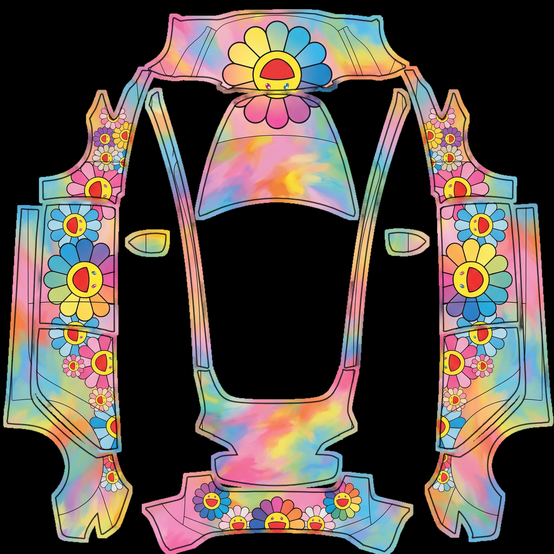 Vibrant artwork features a kaleidoscope — AI wrap design for a Model 3
