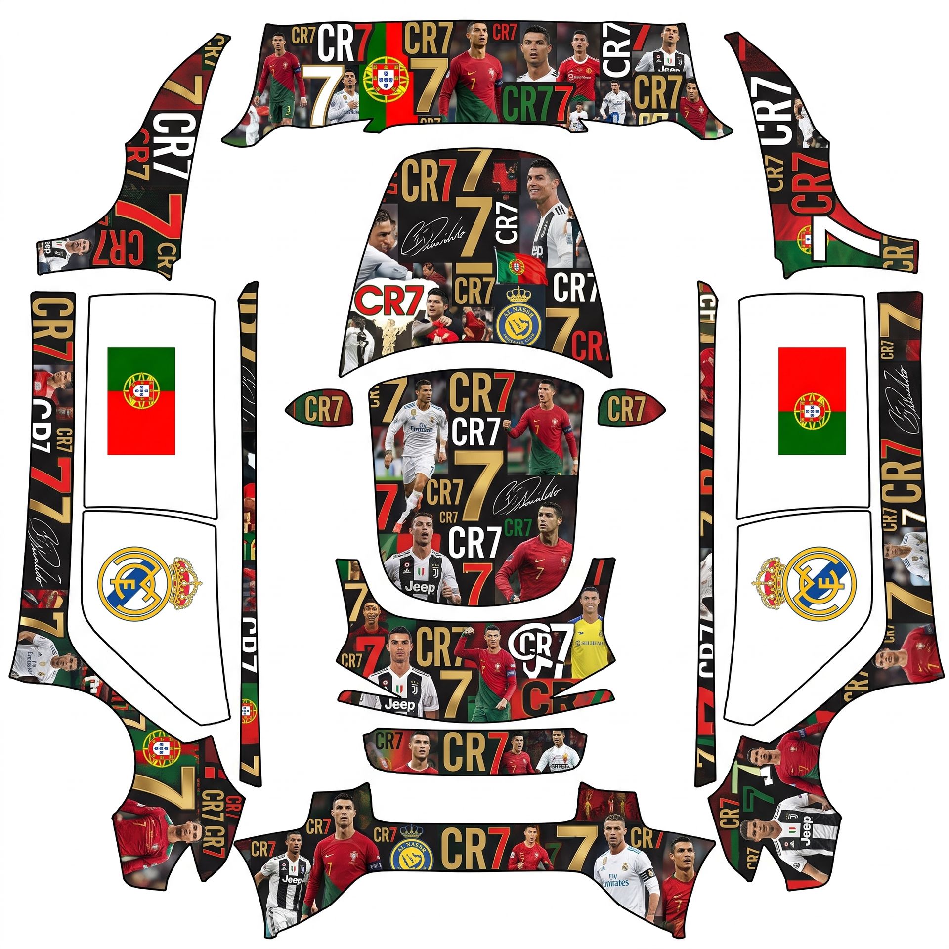 White color on the doors a portugese flag — AI wrap design for a Model 3 (2024+) Standard & Premium