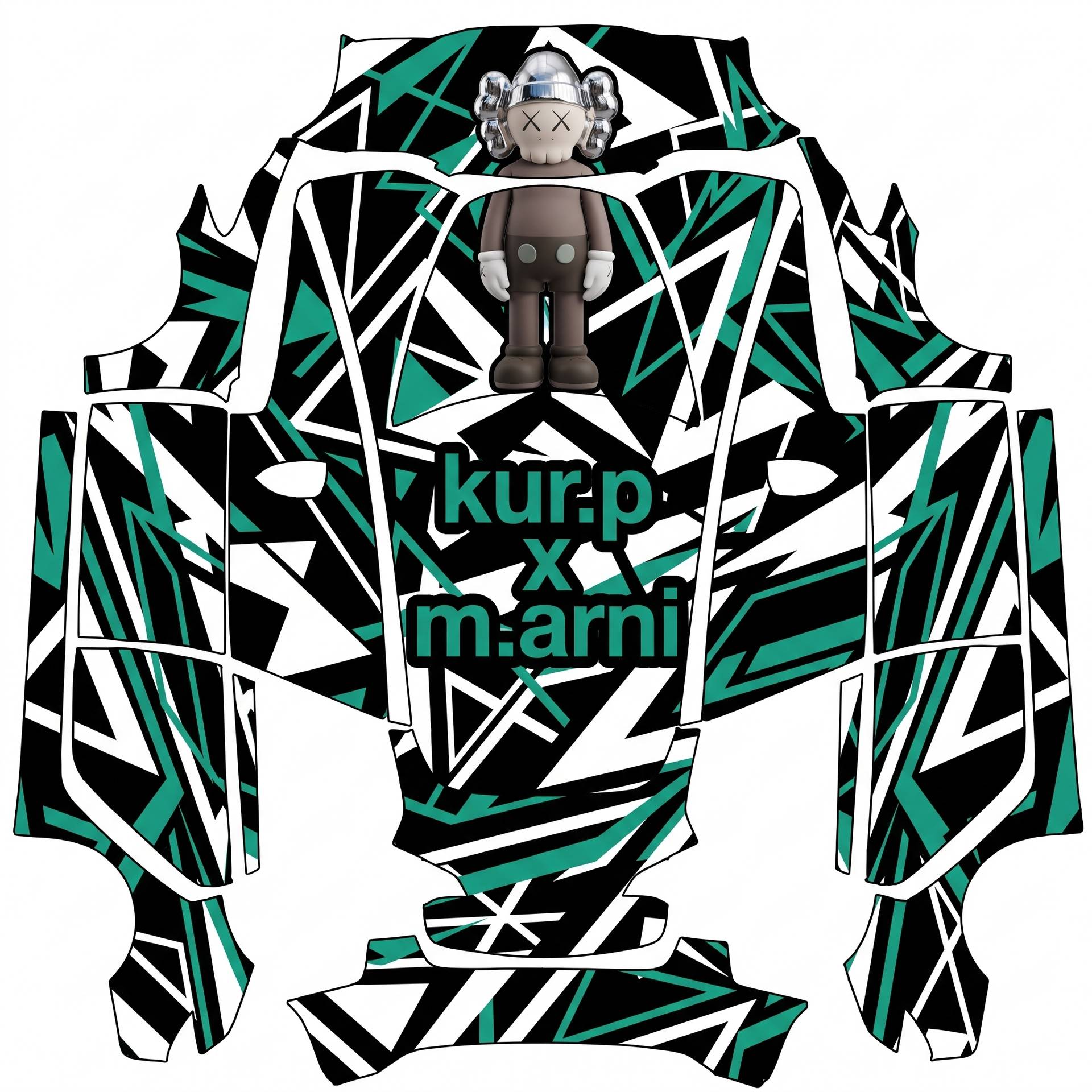Hood: Centered and upright Kaws character — AI wrap design for a Model 3