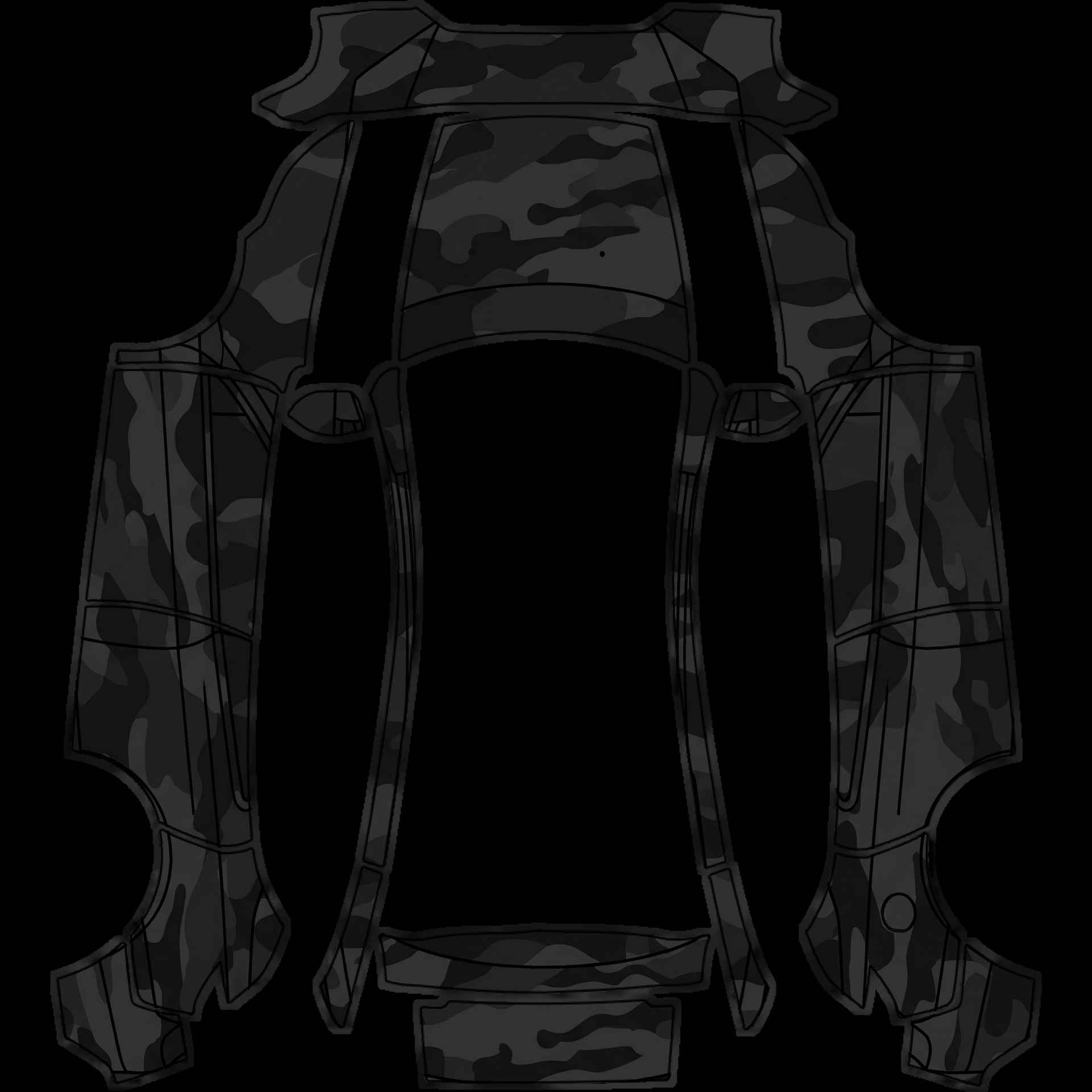 Hood: An all-black camo pattern that spans — AI wrap design for a Model Y (2025+) Premium