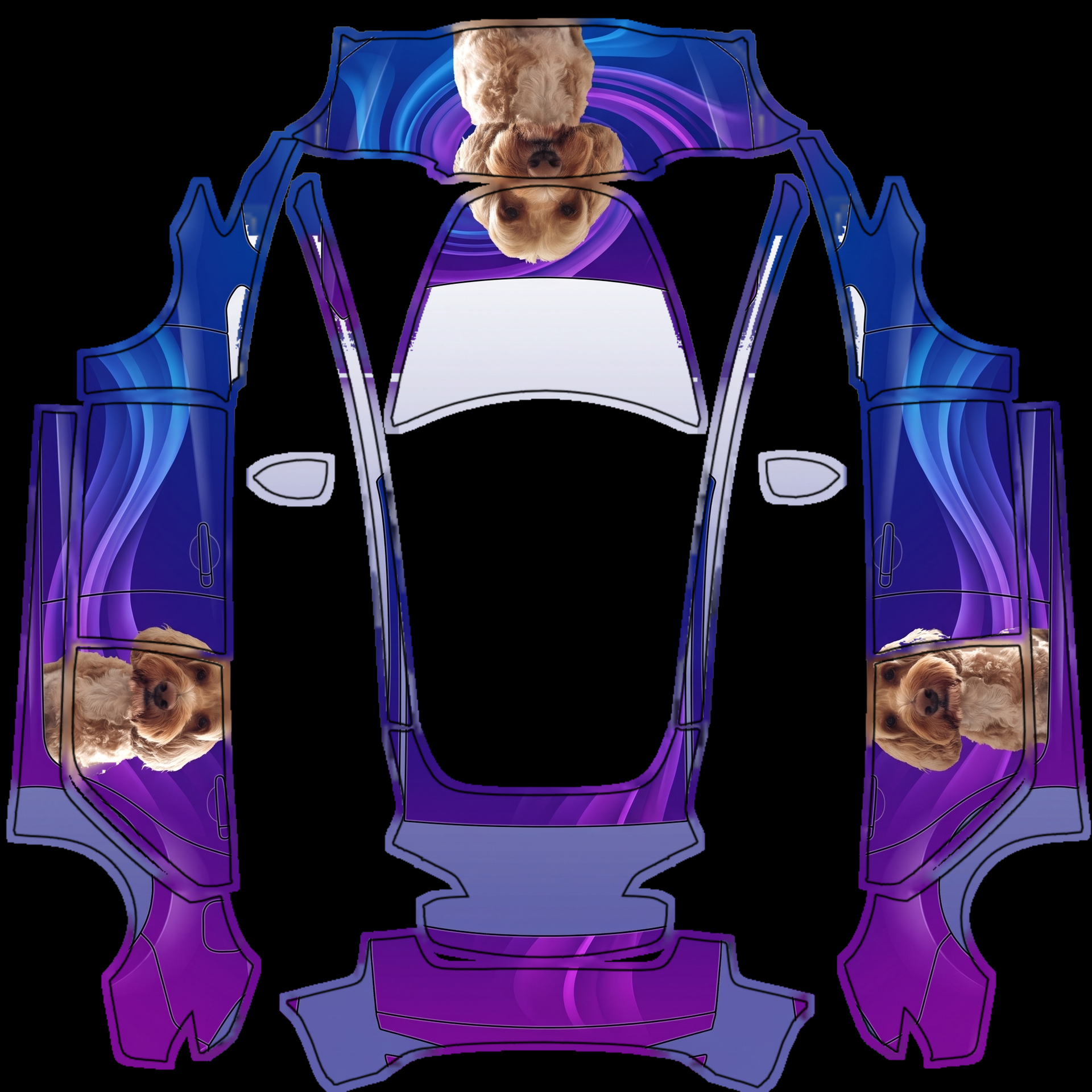 Midnight blue to purple gradient — AI wrap design for a Model 3