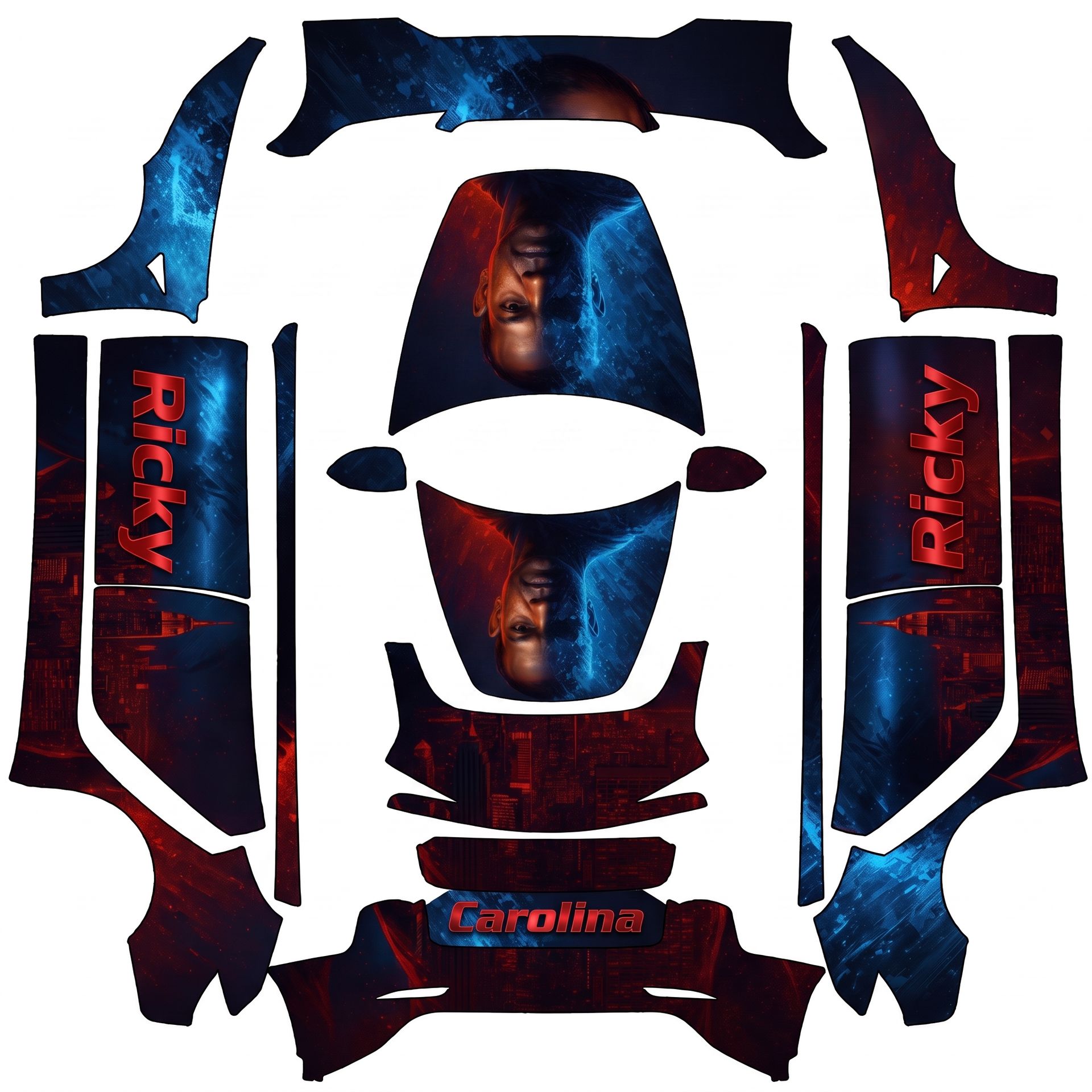 Wrap the entire car with the image across — AI wrap design for a Model 3 (2024+ Performance)