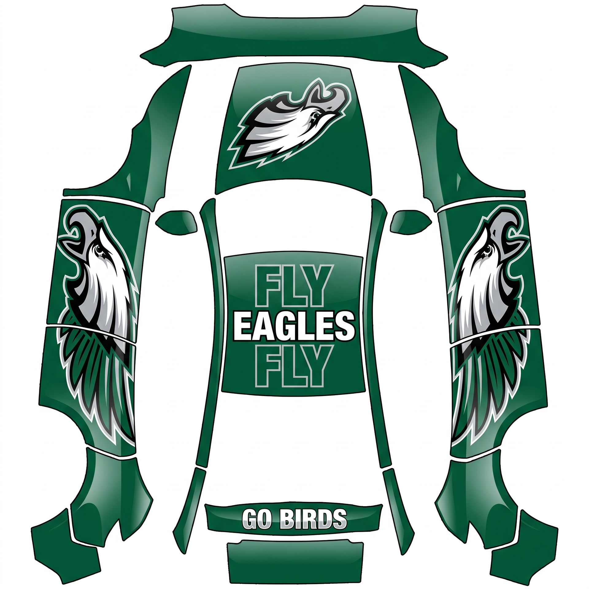 You want a glossy wrap featuring the Eagles — AI wrap design for a Model Y (2025+) Premium