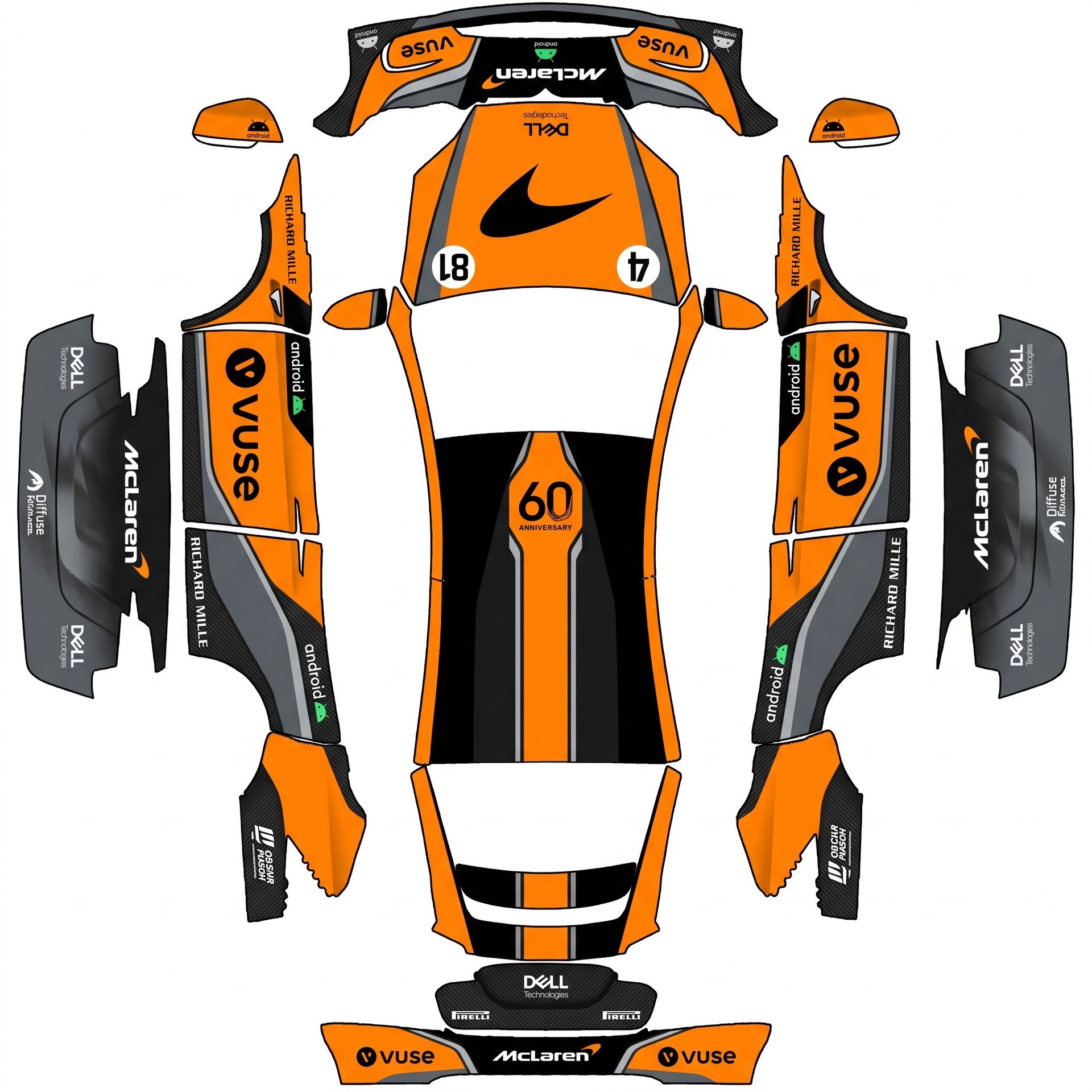 Mclaren f1 car design use the colours — AI wrap design for a Model X (2021)