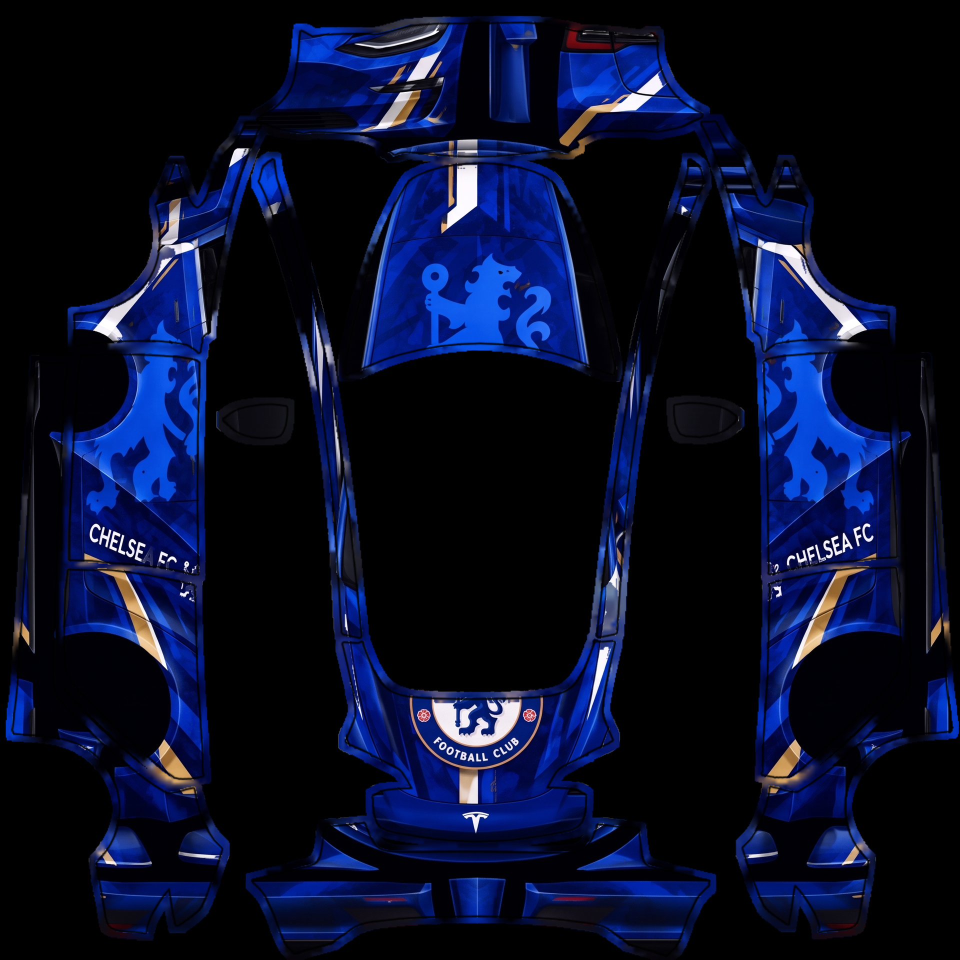 Chelsea FC logo (Photo 1, featuring — AI wrap design for a Model 3