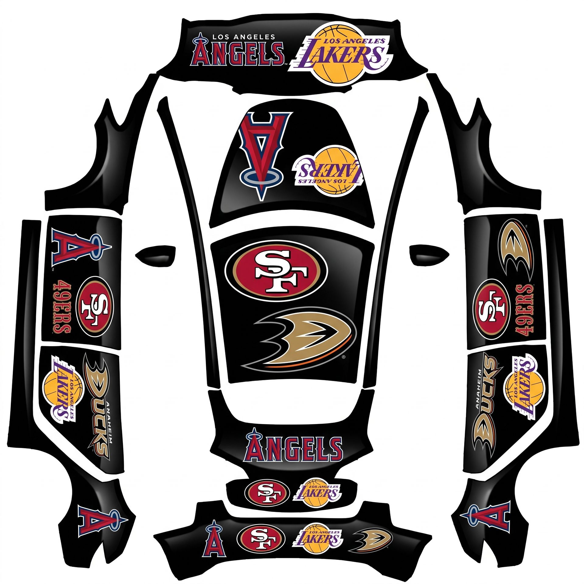 Angels 49ers Lakers Ducks — AI wrap design for a Model 3