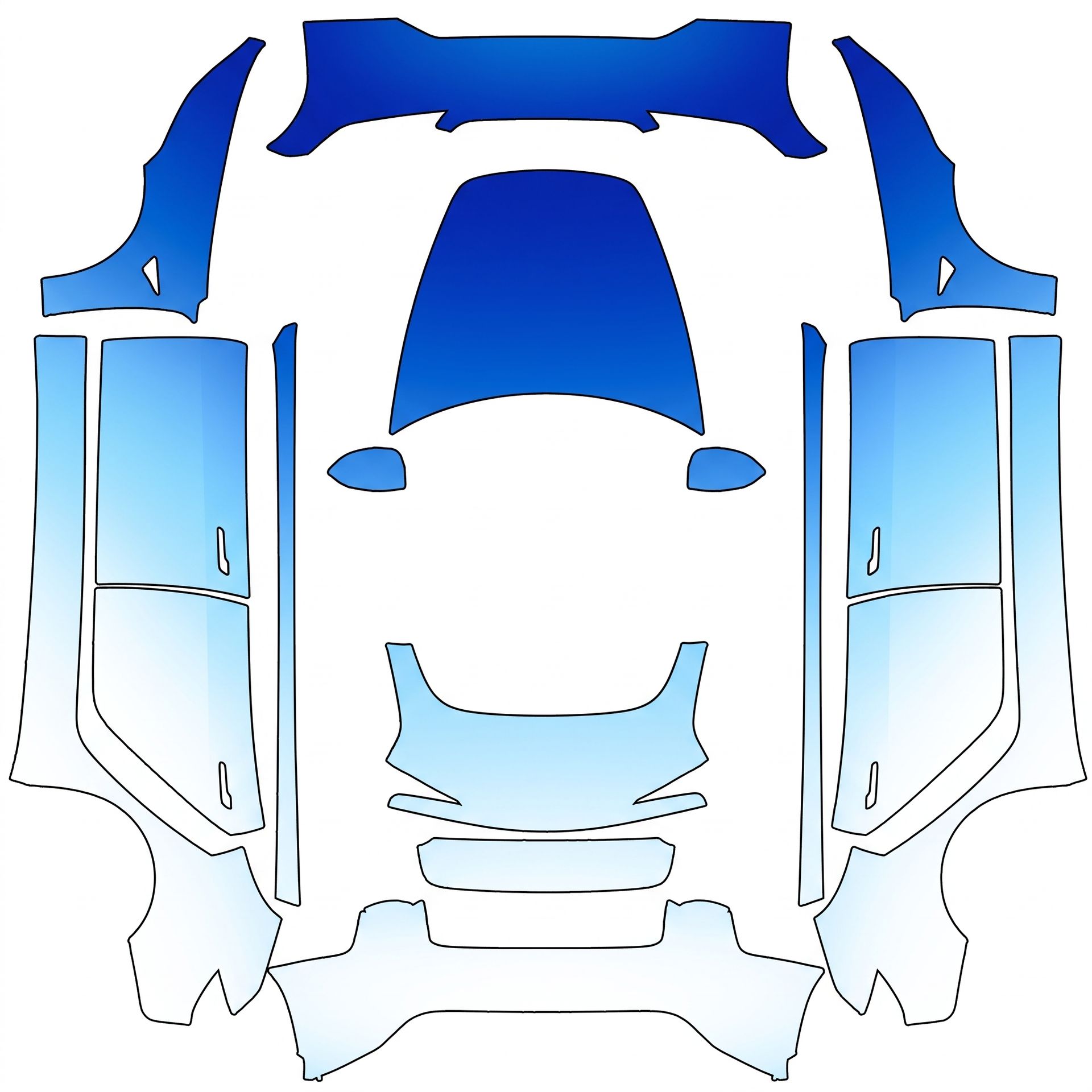 Blue at the front of the car fading — AI wrap design for a Model 3 (2024+) Performance