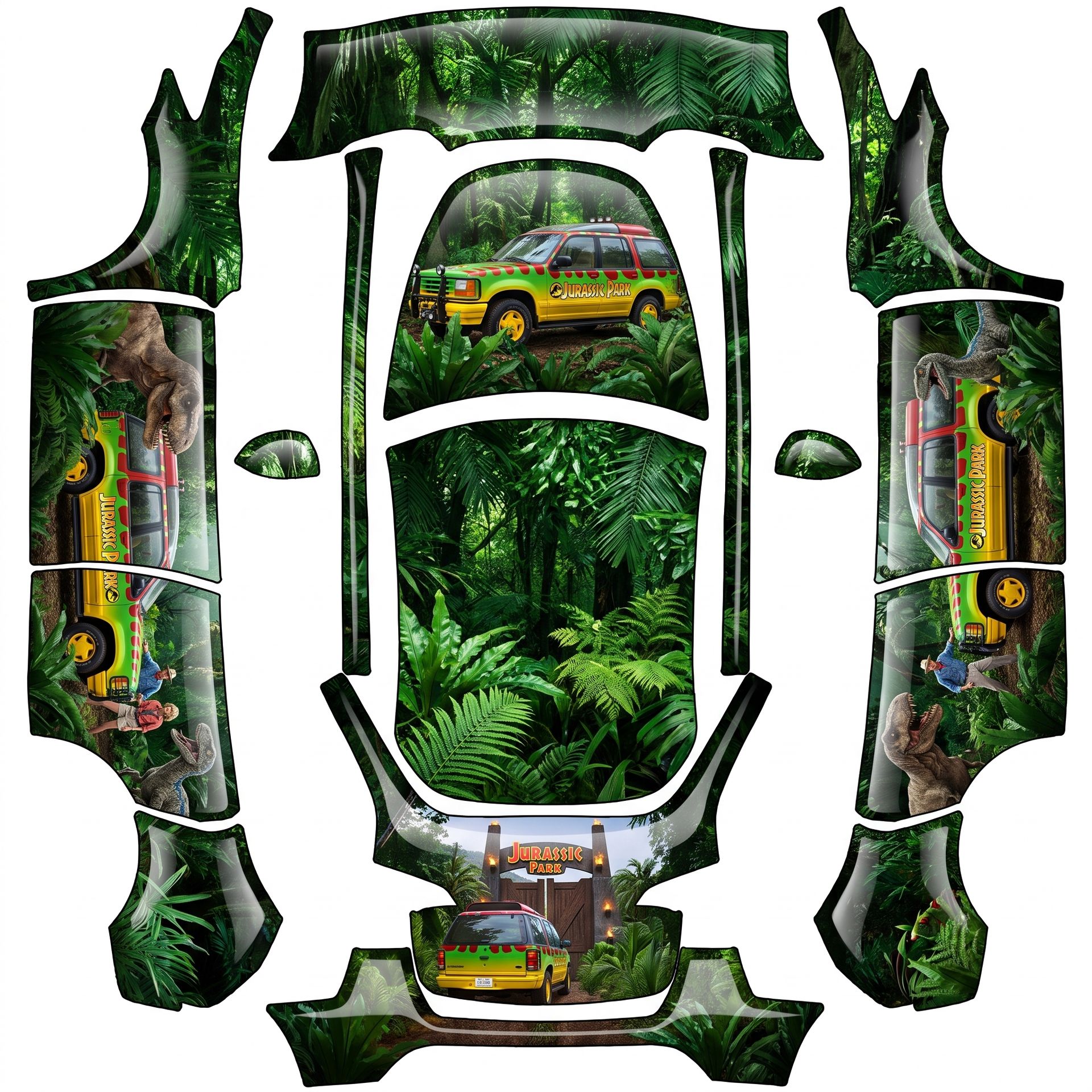 Jurassic park explorer — AI wrap design for a Model Y