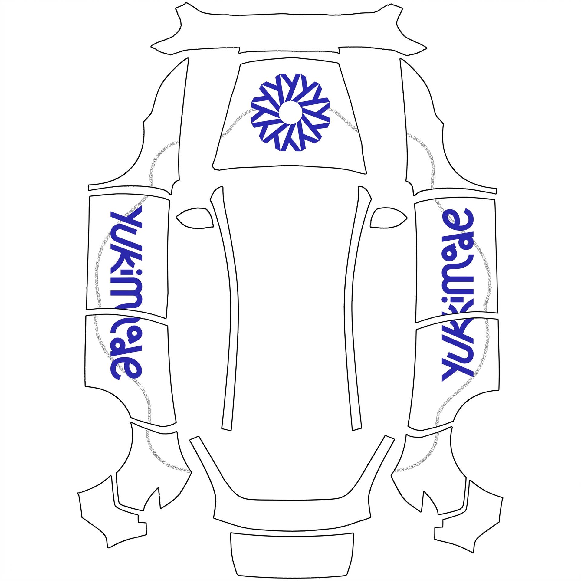 Erstelle mir mit diesen beiden Bildern ein — AI wrap design for a Model Y (2025+ Base)