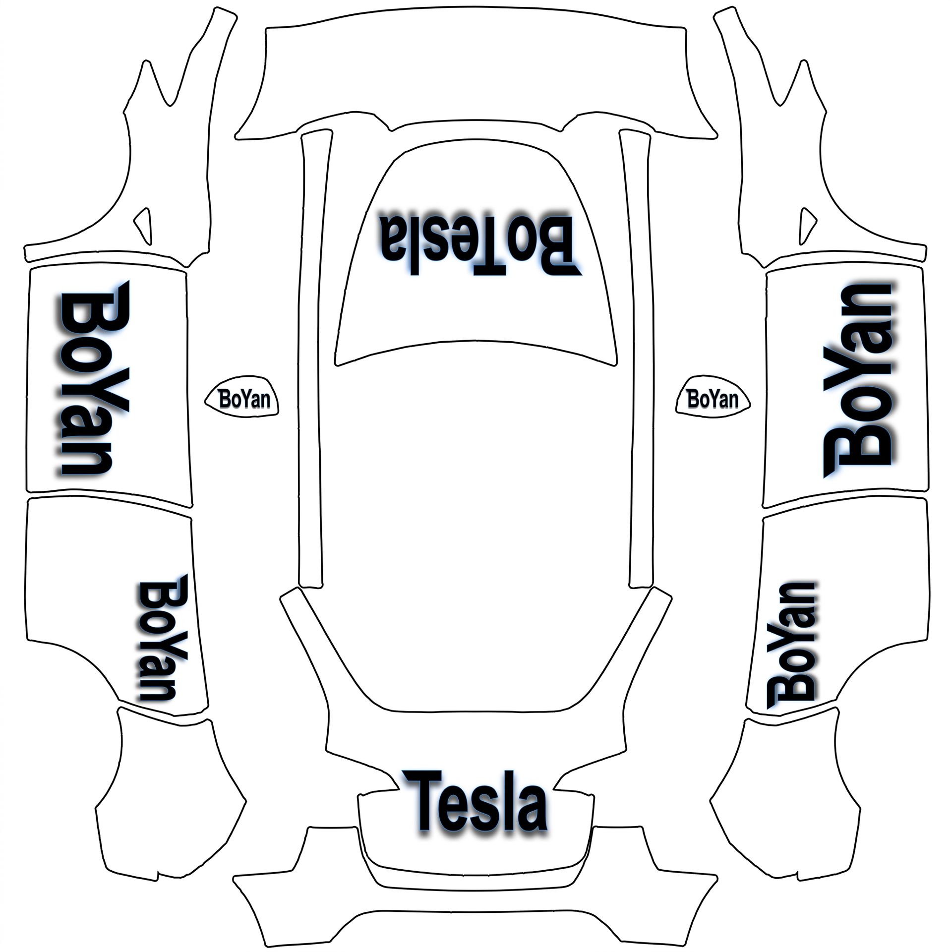Font style for the text with black color — AI wrap design for a Model Y
