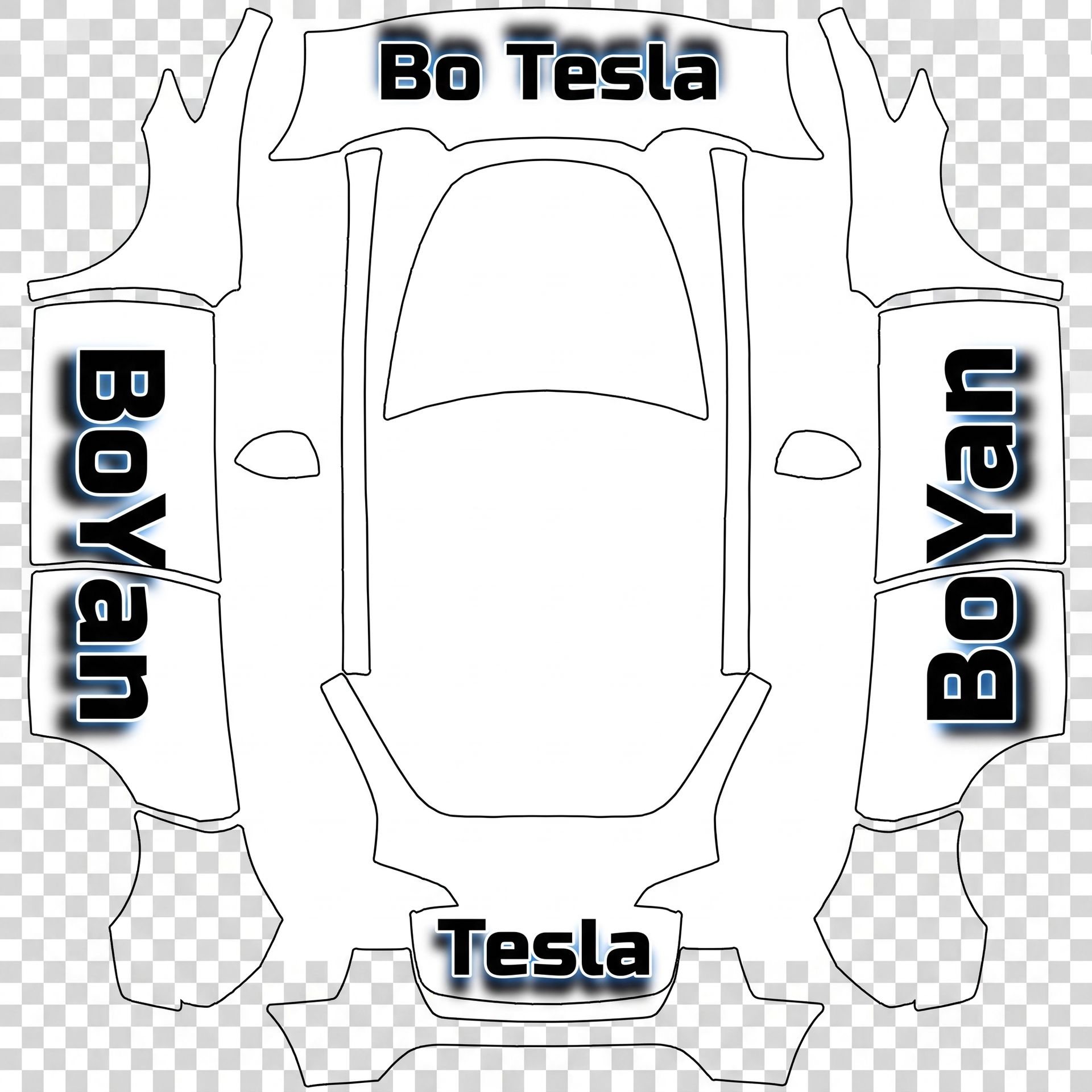 Font style for the text with black color — AI wrap design for a Model Y