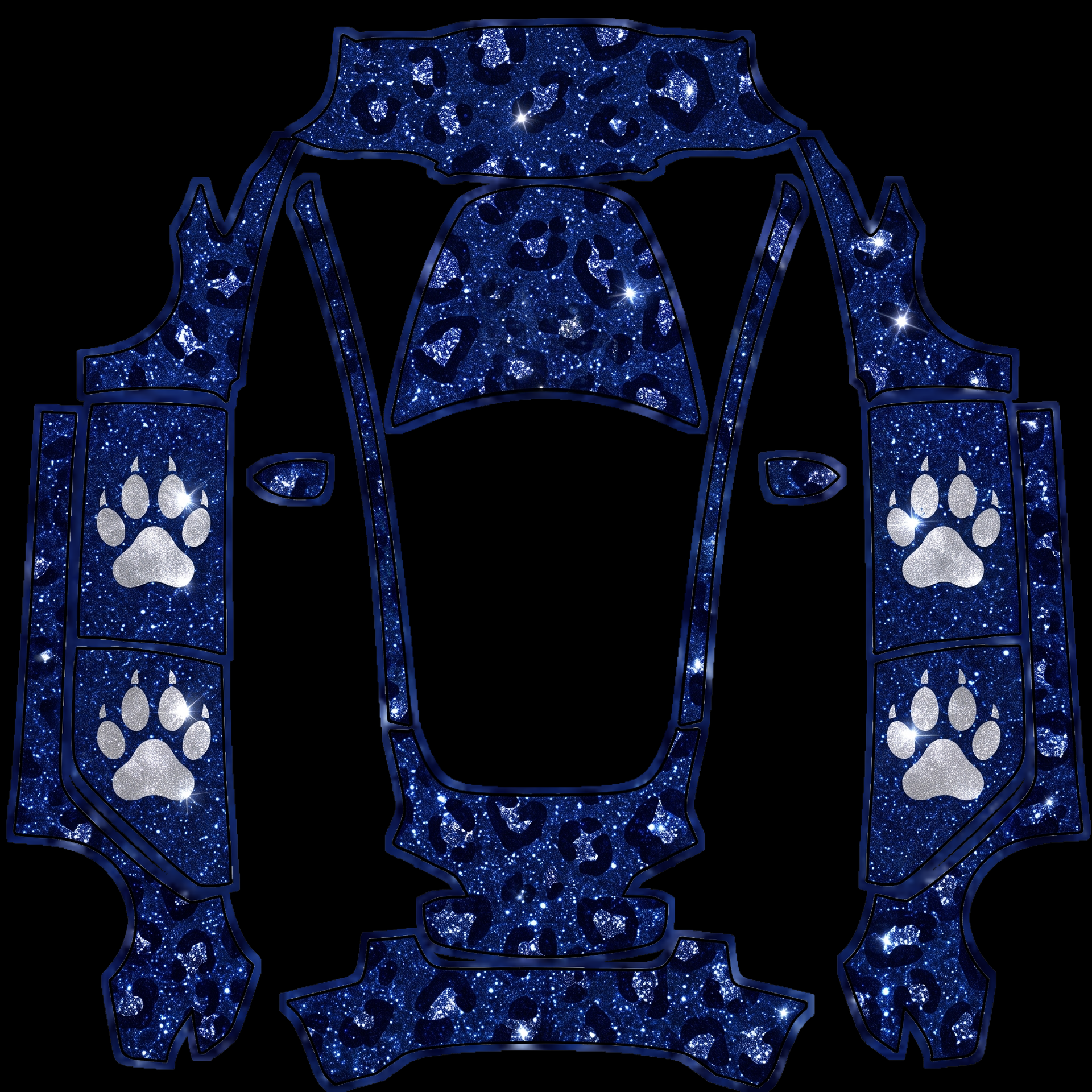 Dark blue glitter cheetah print covers — AI wrap design for a Model 3