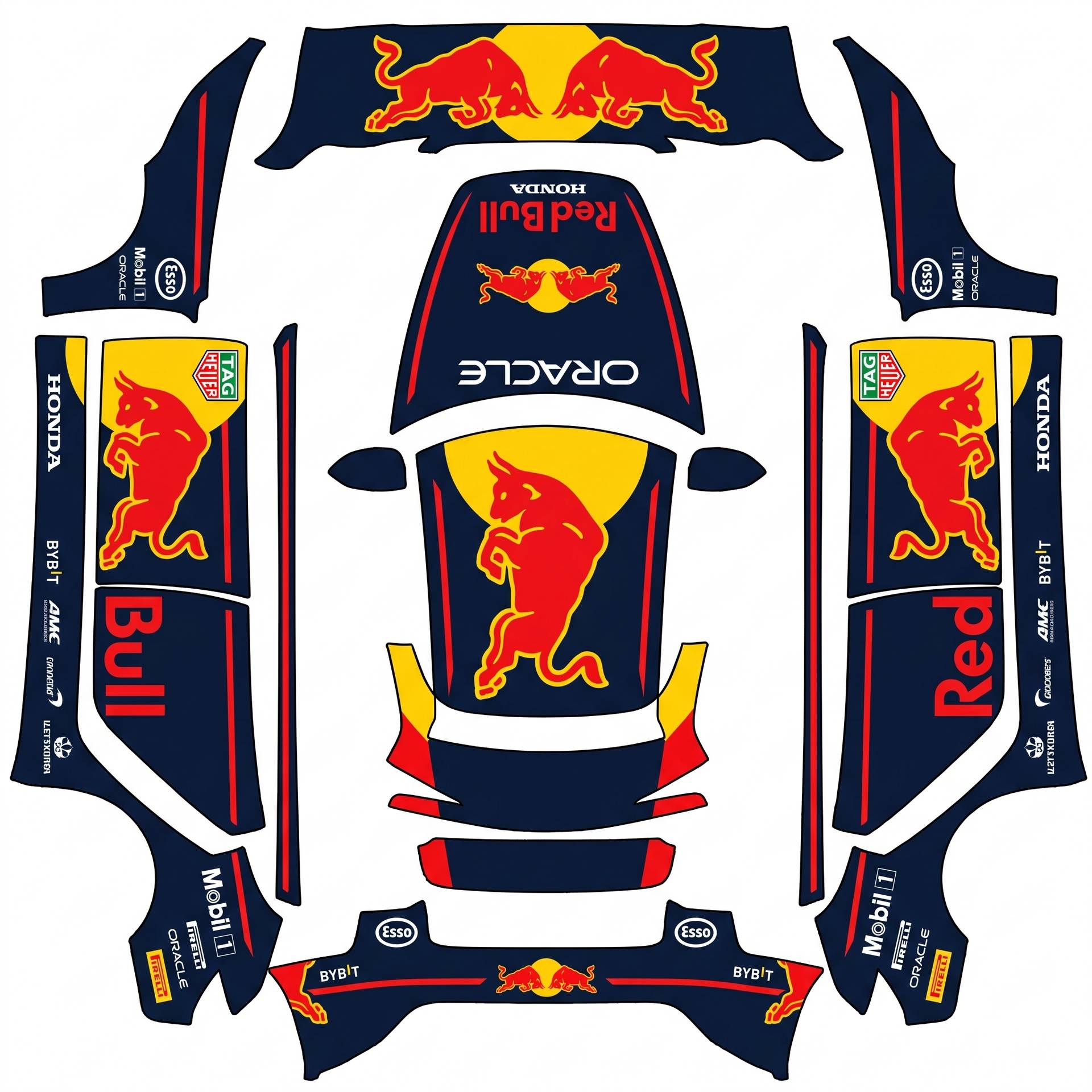 F1 redbull — AI wrap design for a Model 3 (2024+ Base)