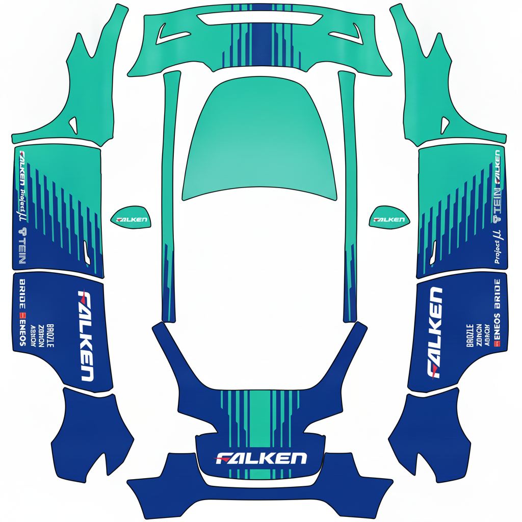Final design features a teal and navy — AI wrap design for a Model Y