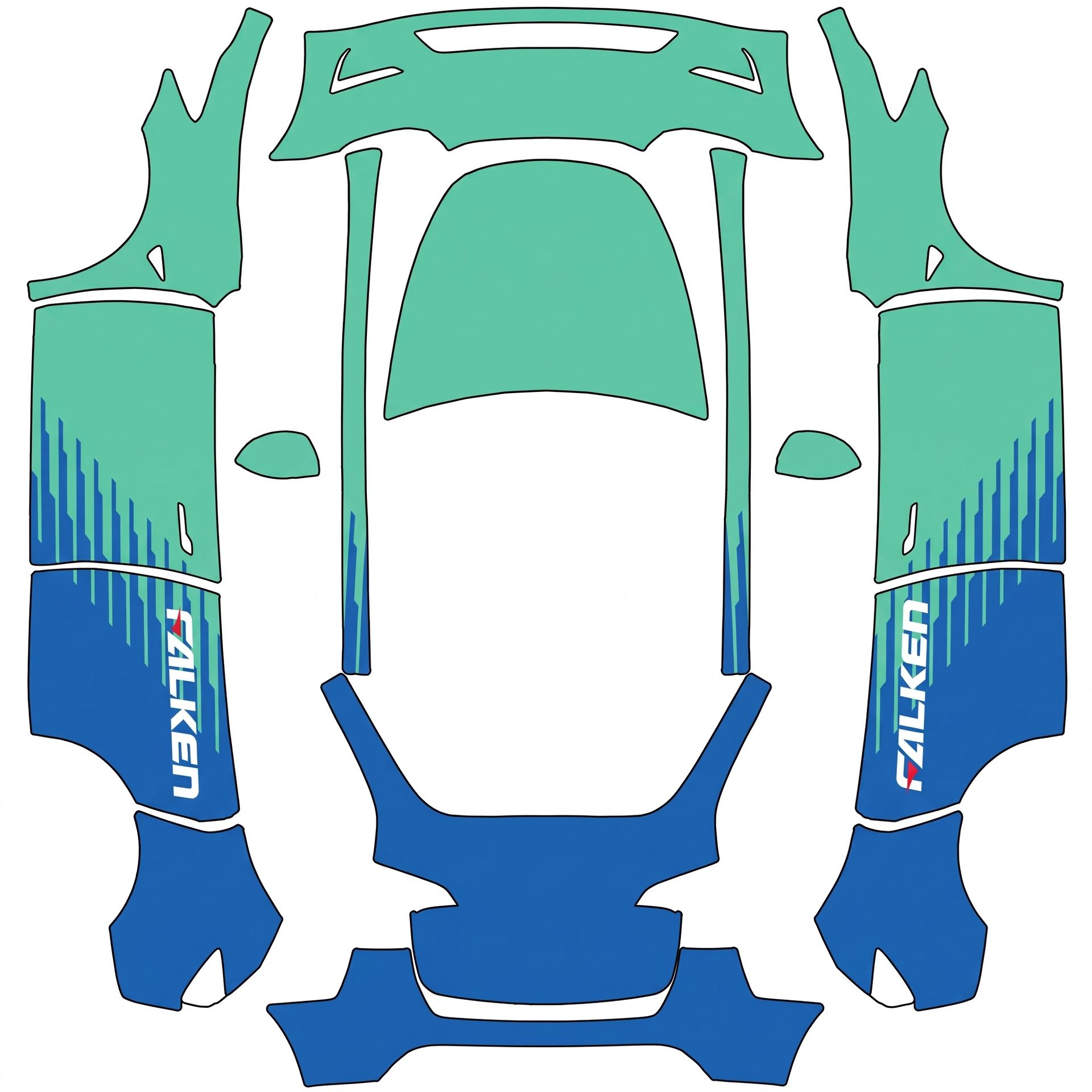 No falken logo on hood,mirrors,rear hatch — AI wrap design for a Model Y