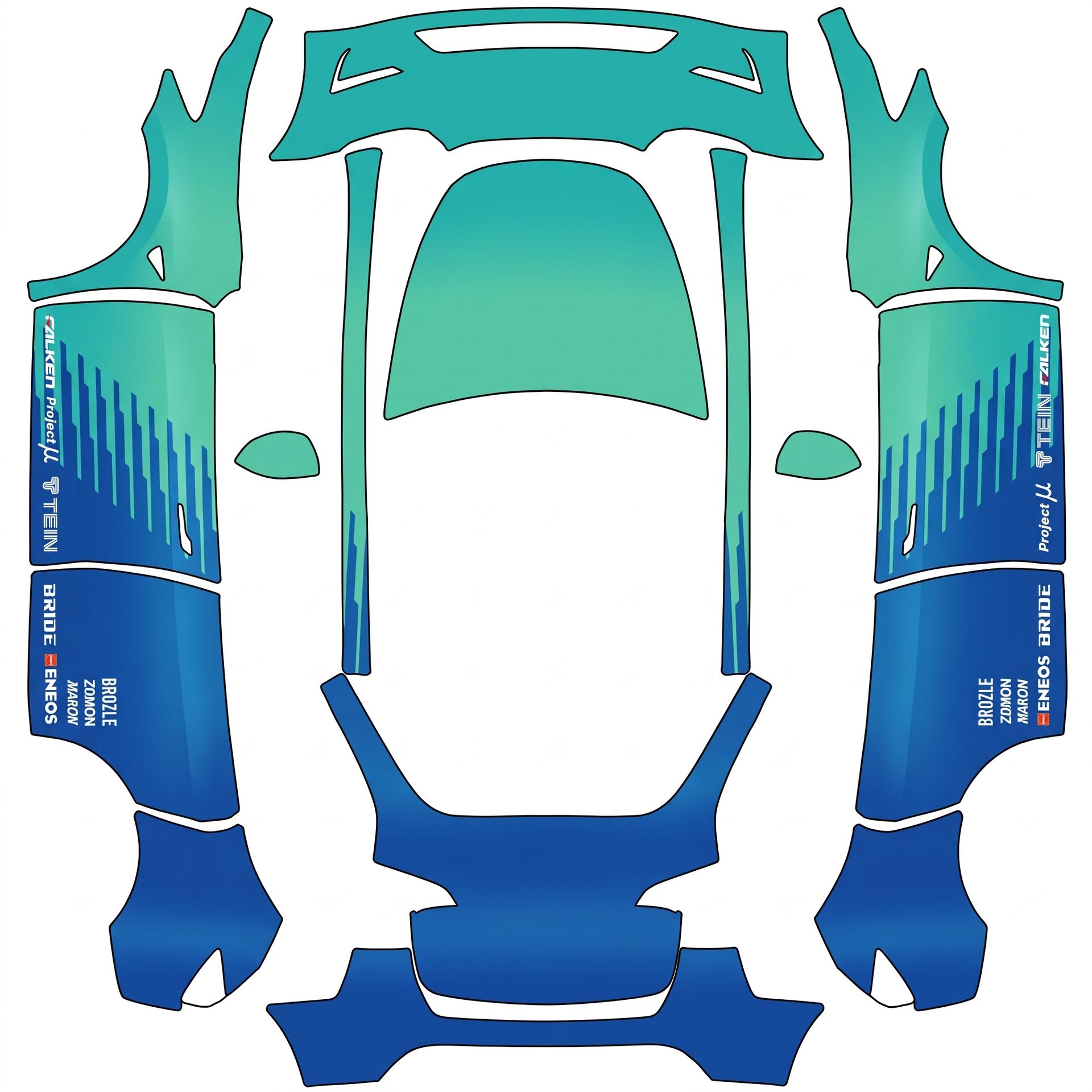 No falken logo on hood,mirrors,rear hatch — AI wrap design for a Model Y
