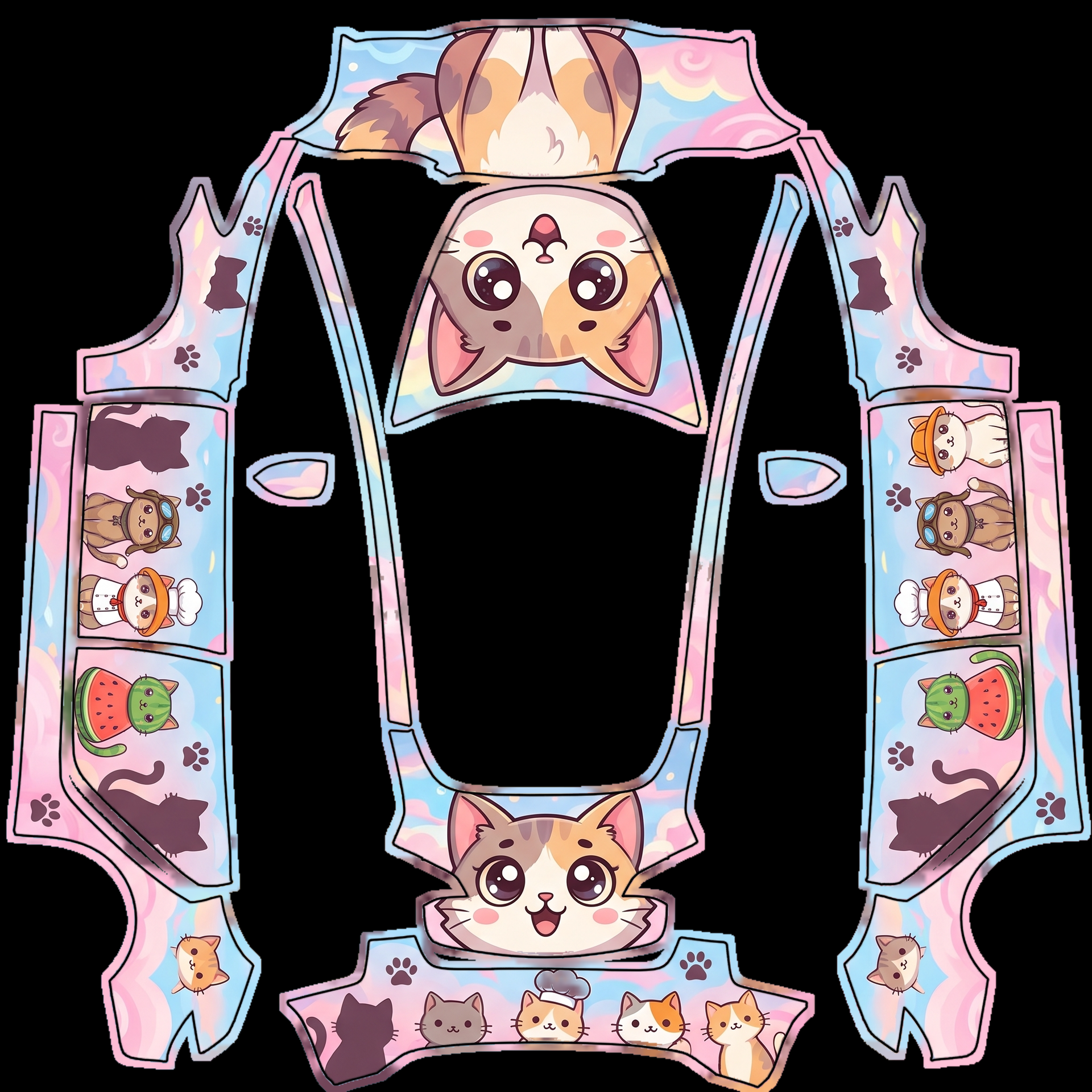 Features a whimsical cat theme — AI wrap design for a Model 3