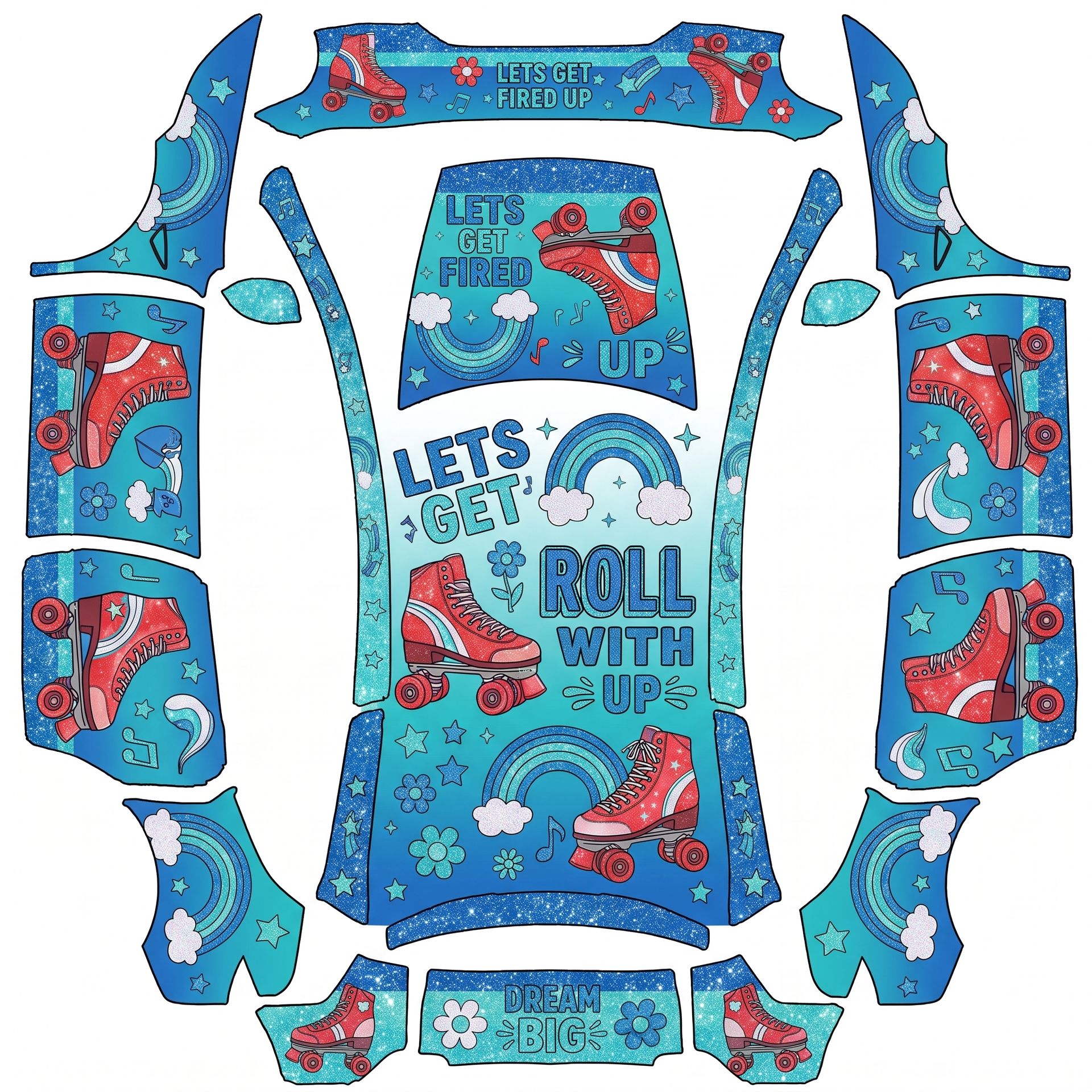 Roller skates themed for my daughter — AI wrap design for a Model Y Long Range