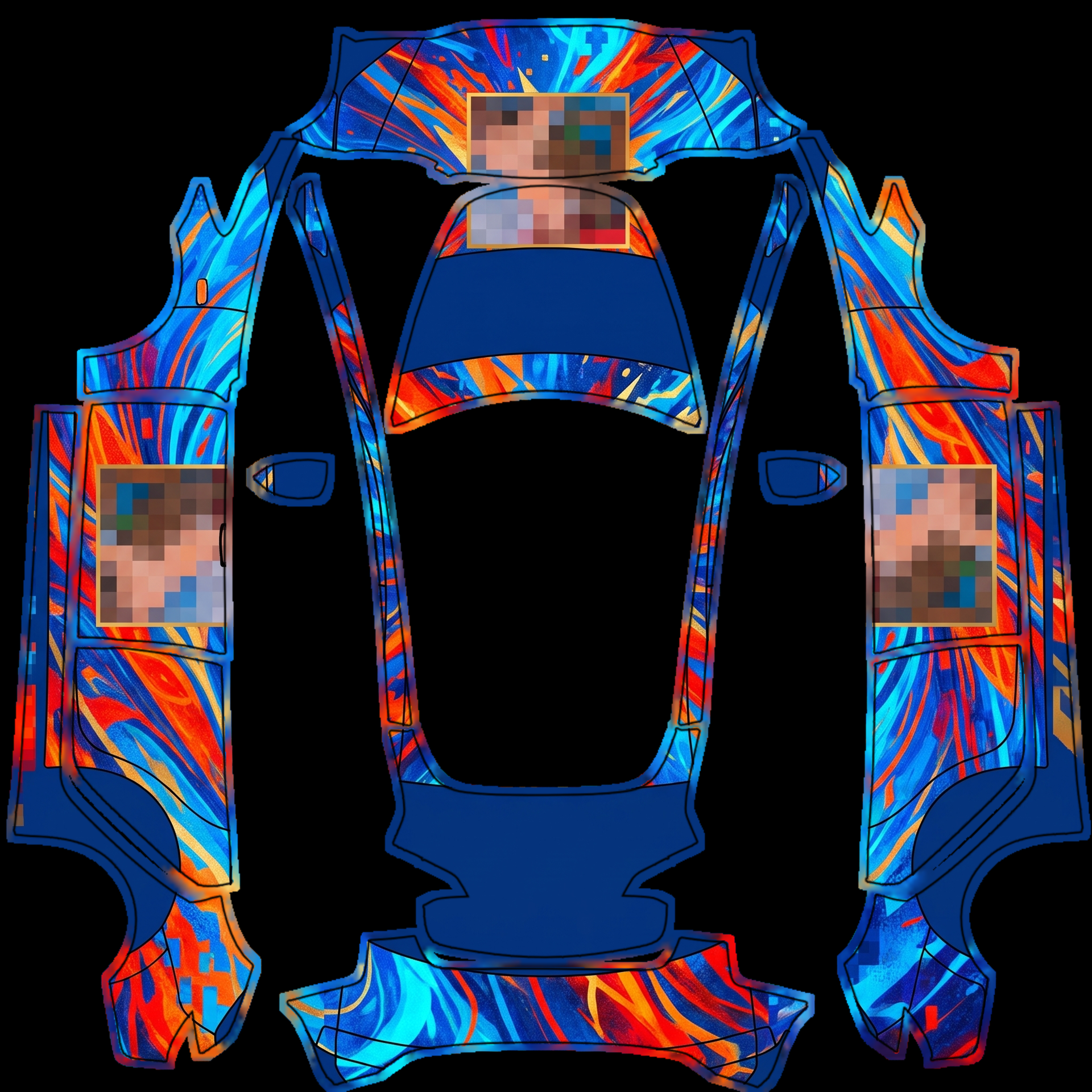 Artwork features a vibrant and dynamic — AI wrap design for a Model 3