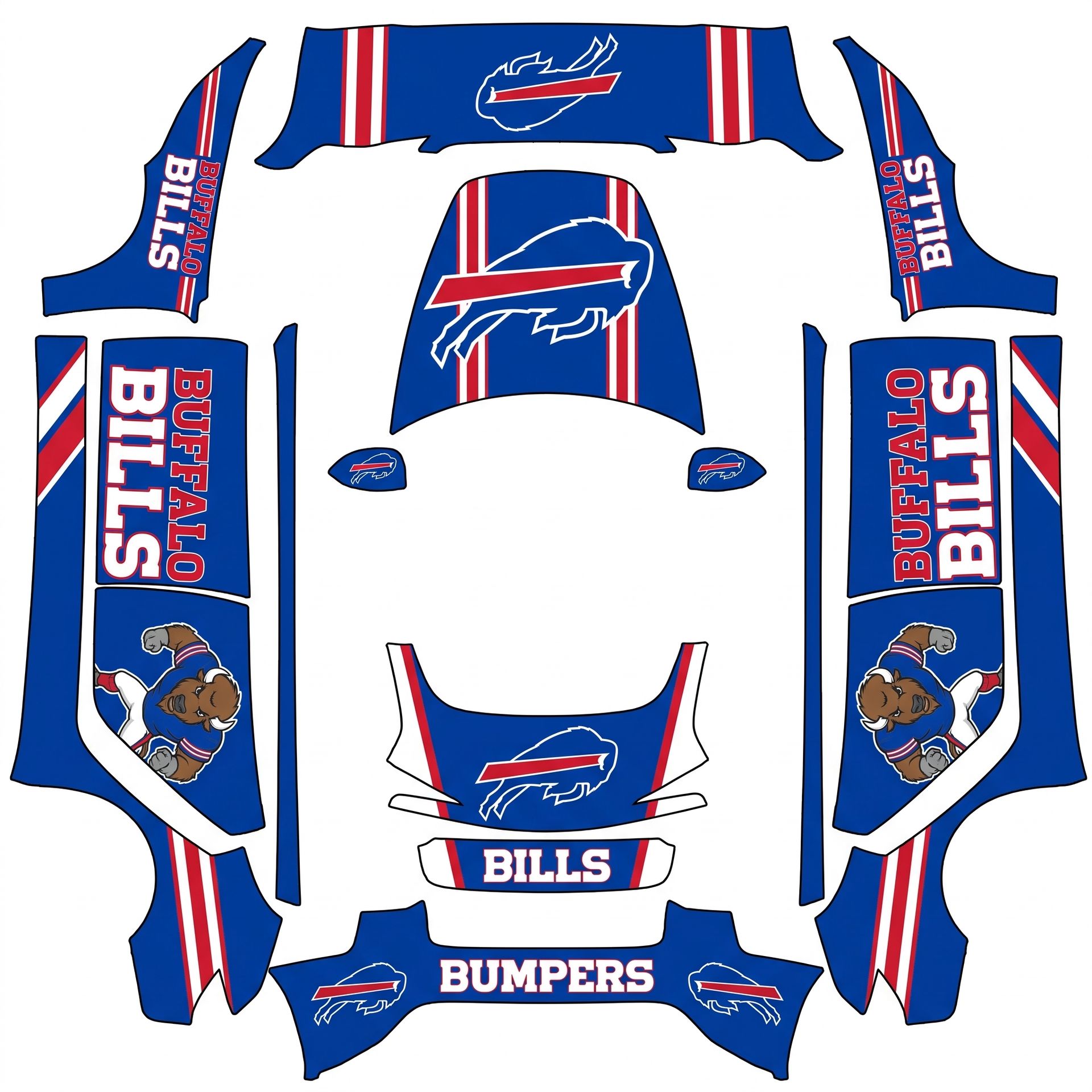 Car wrap that shows the Buffalo bills — AI wrap design for a Model 3 (2024+) Standard & Premium