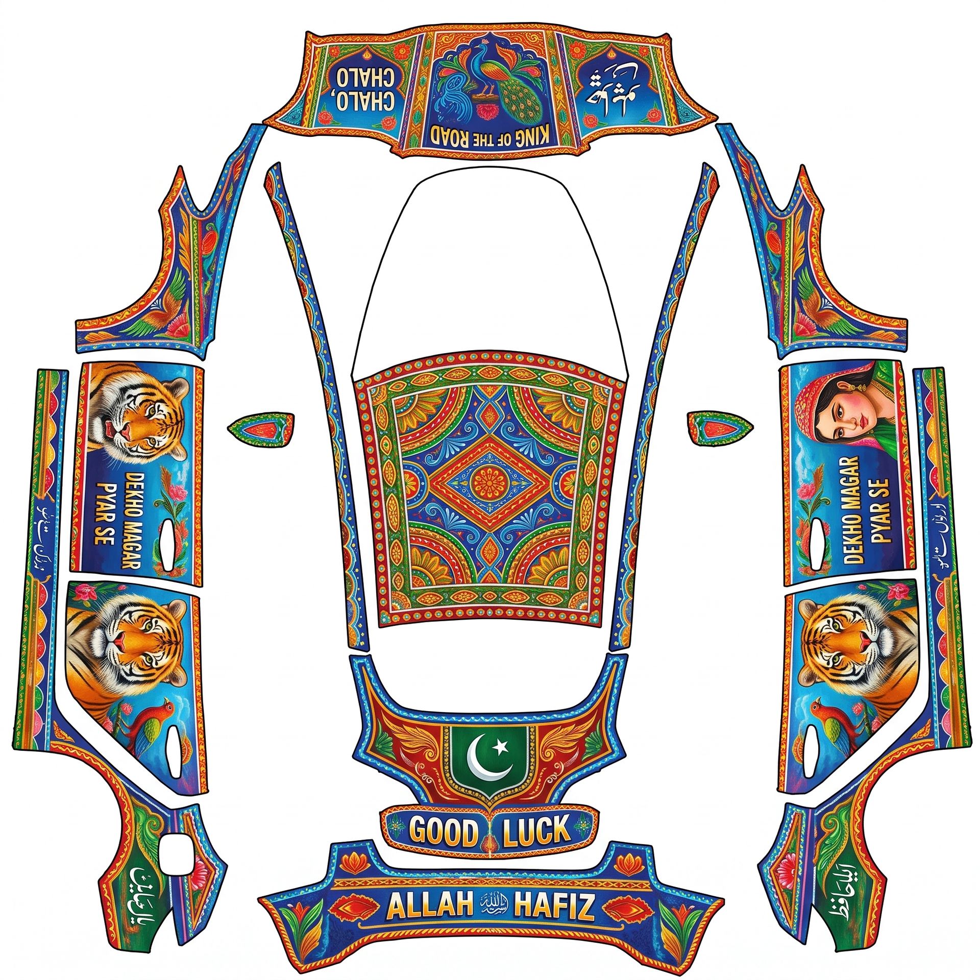 Pakistani truck arr — AI wrap design for a Model 3