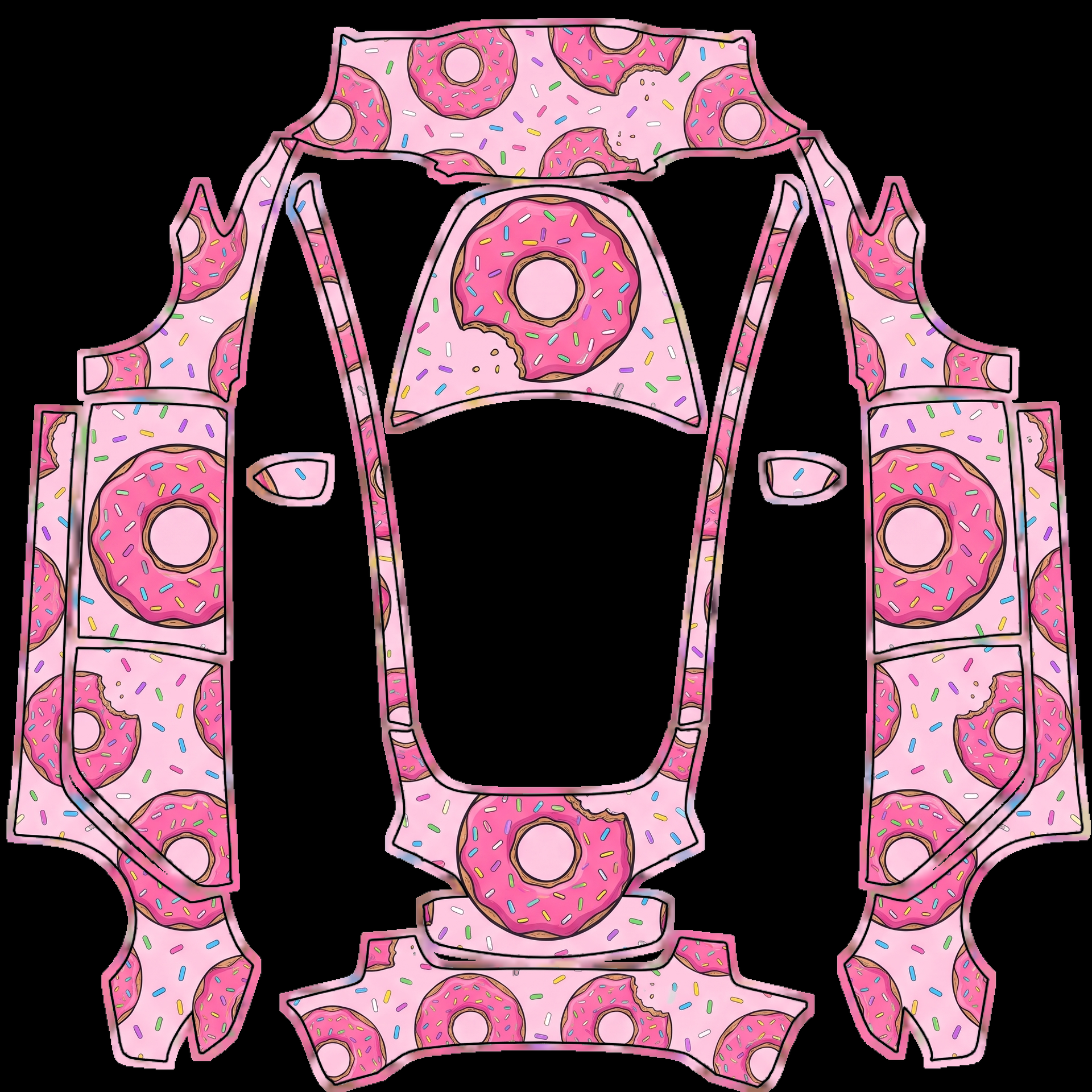 Pink donuts centered and upright as viewed — AI wrap design for a Model 3