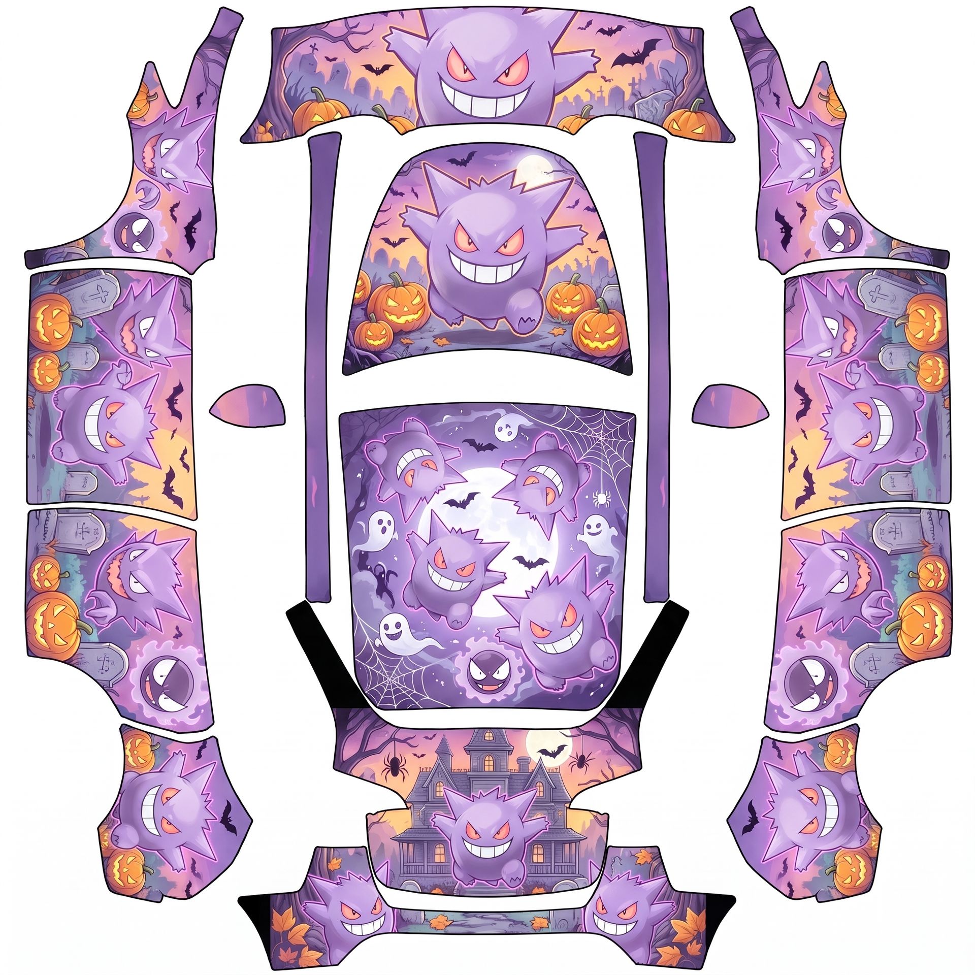 Halloween theme with the pokemon gengar — AI wrap design for a Model Y