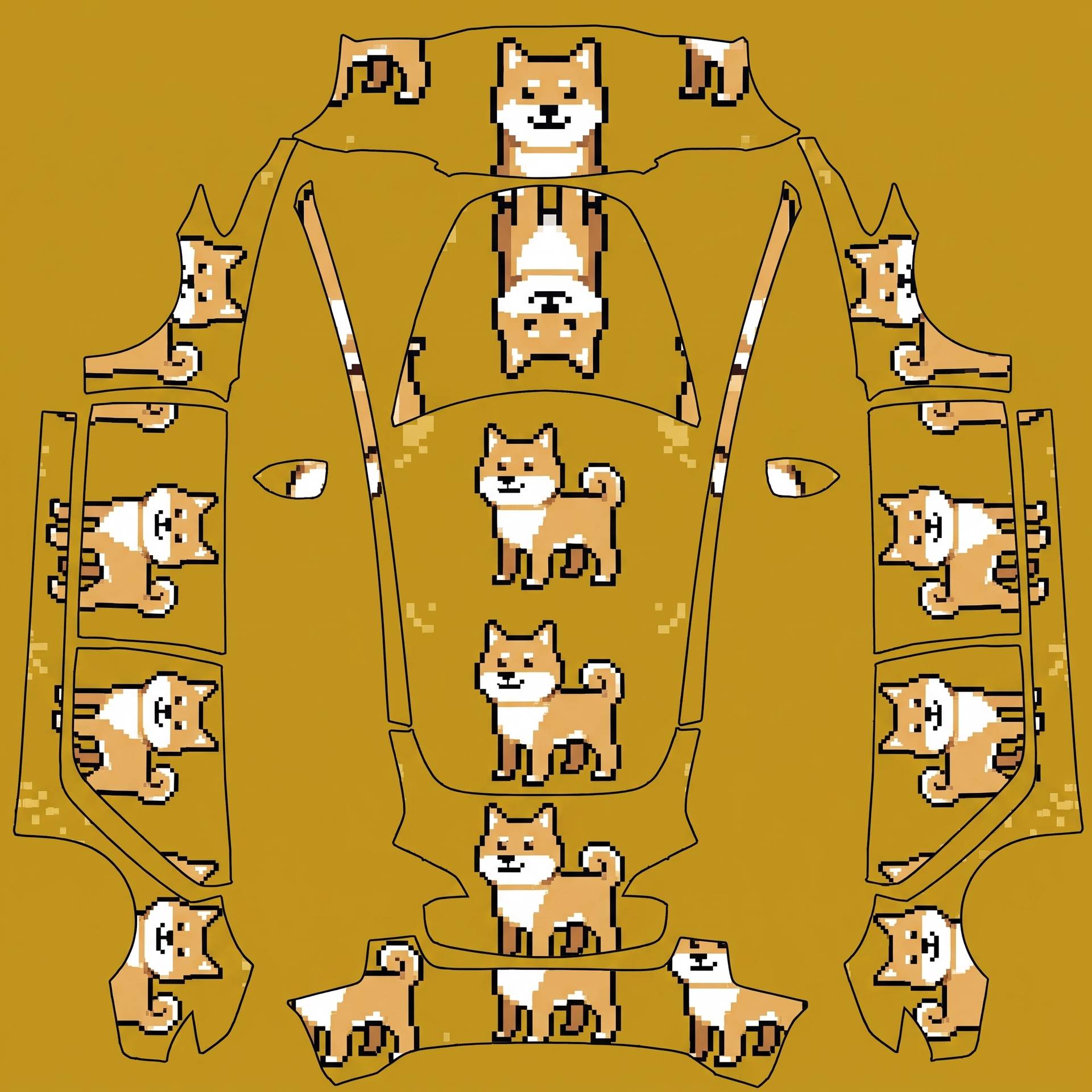 8-bit pixel shiba inu on gold — AI wrap design for a Model 3
