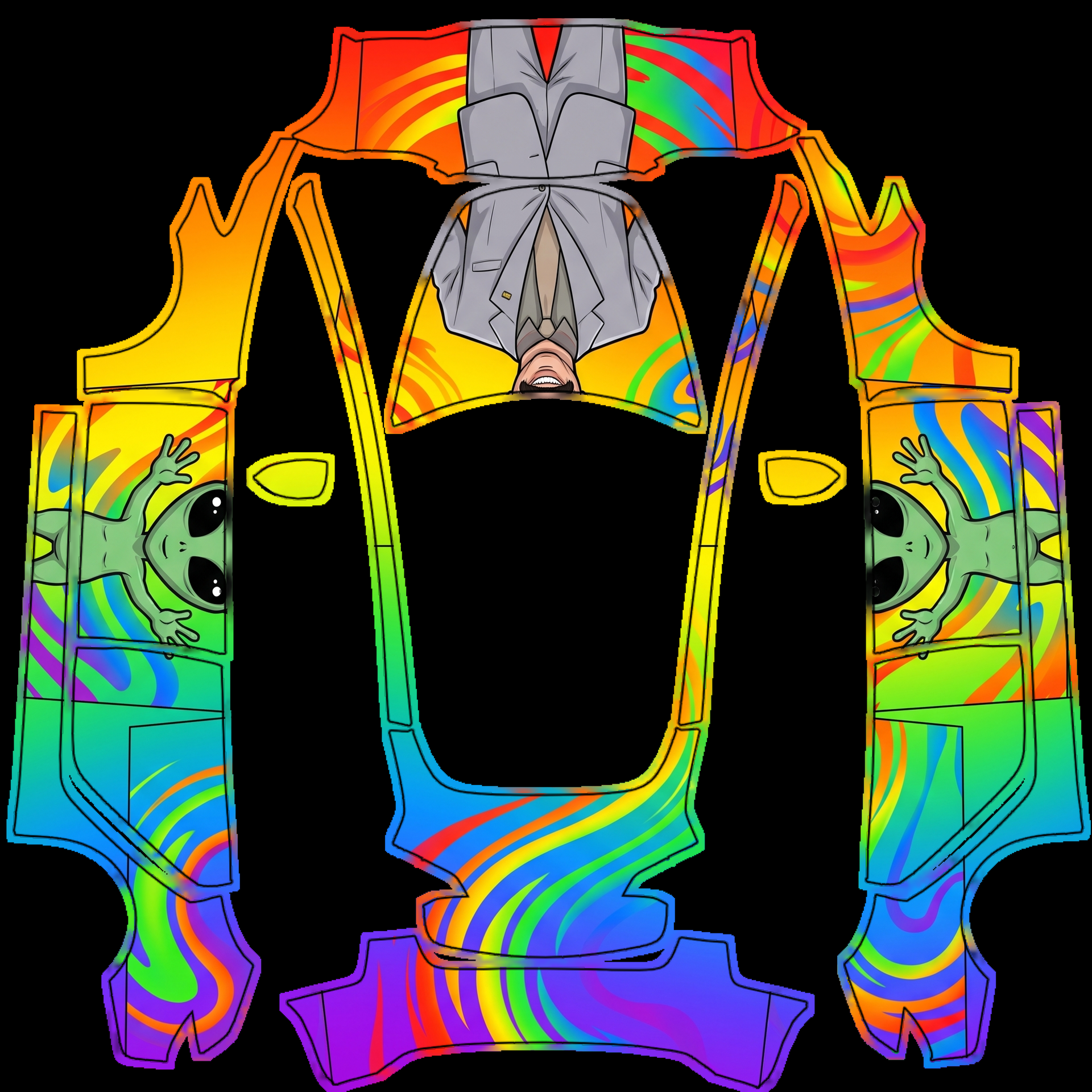 Artwork features a vibrant rainbow color — AI wrap design for a Model 3