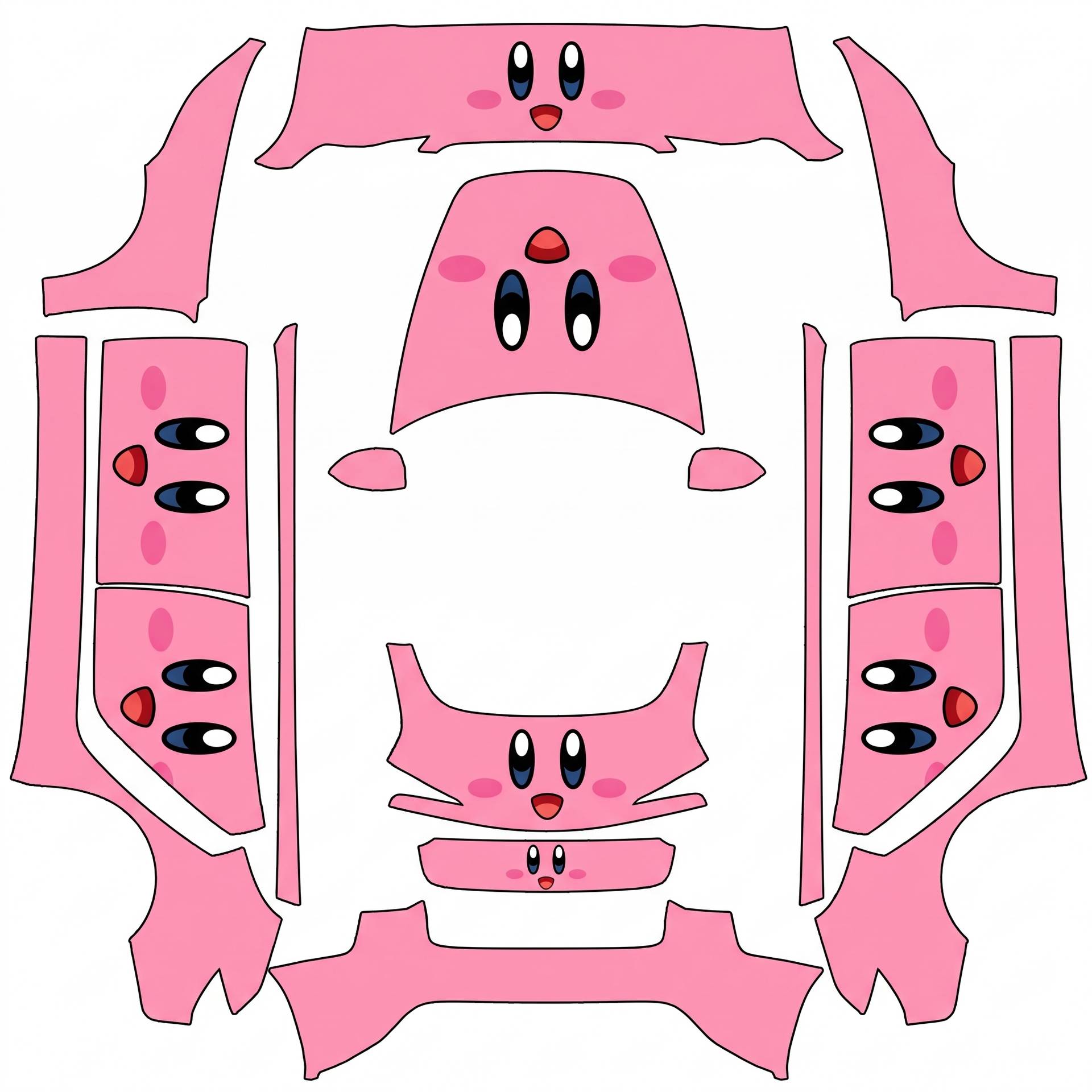 Kirby face on every section pink — AI wrap design for a Model 3 (2024+ Base)