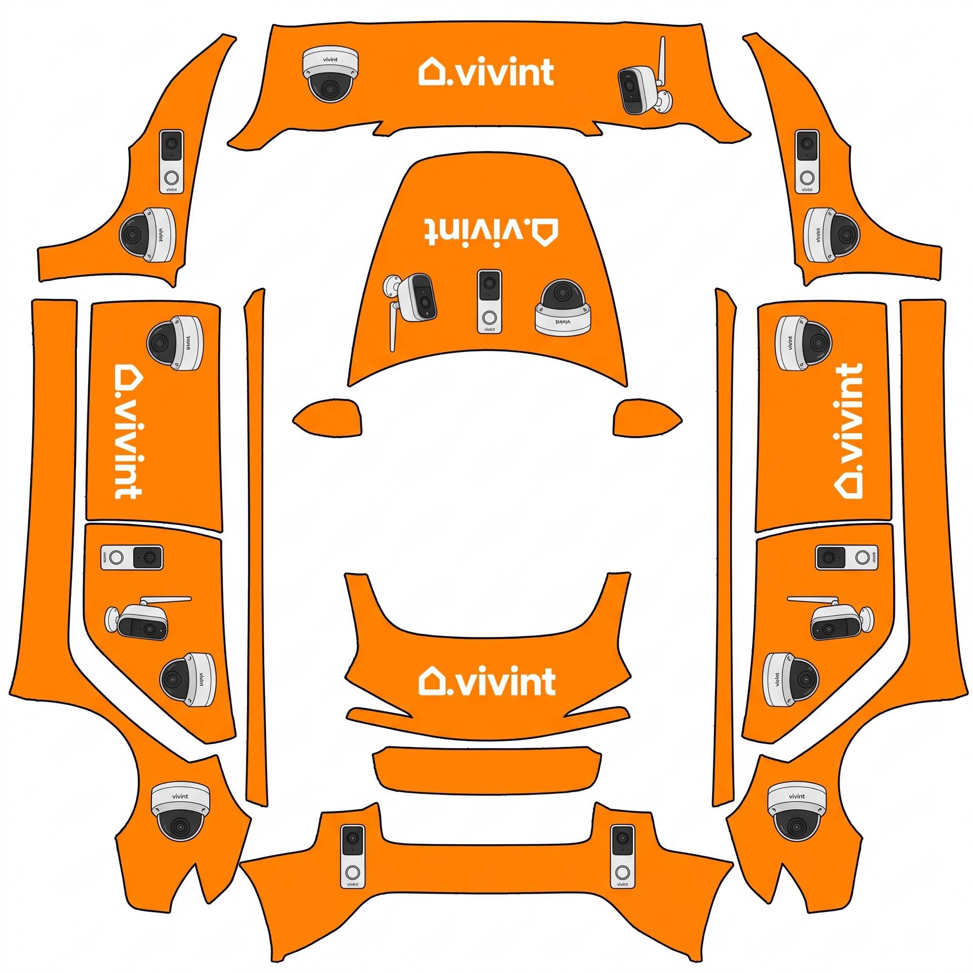 Vivint orange sign — AI wrap design for a Model 3 (2024+ Base)