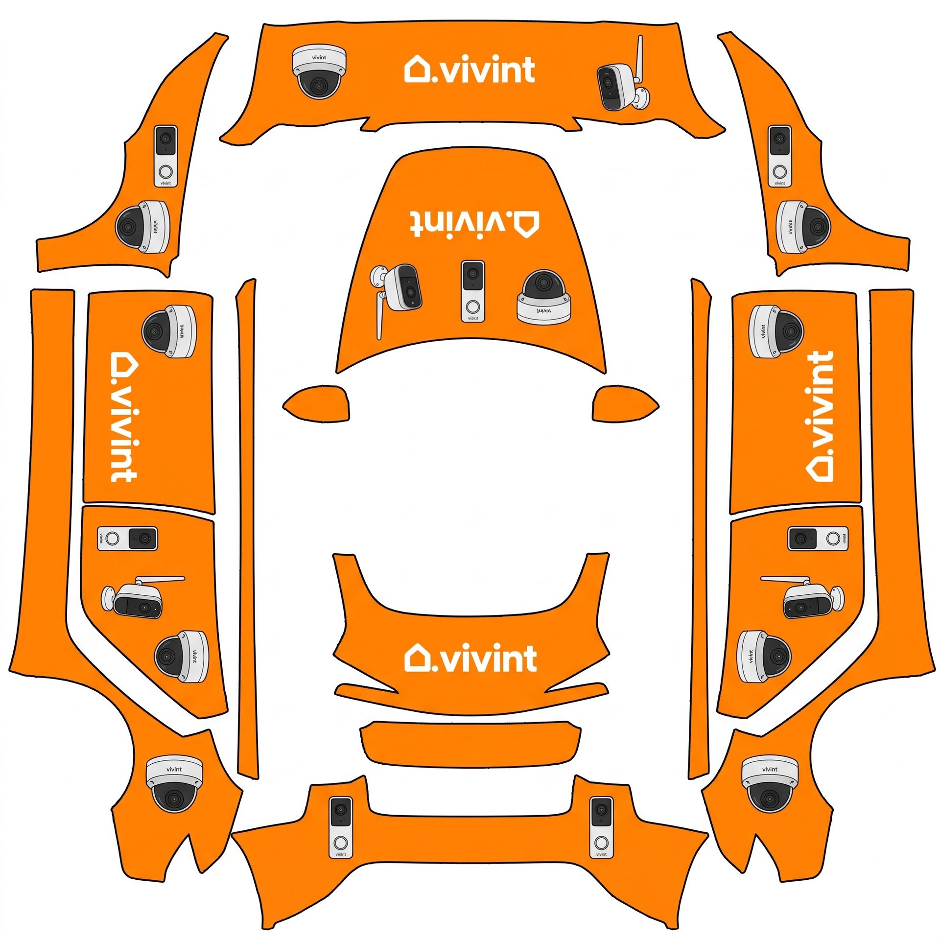 Vivint orange sign — AI wrap design for a Model 3 (2024+ Base)