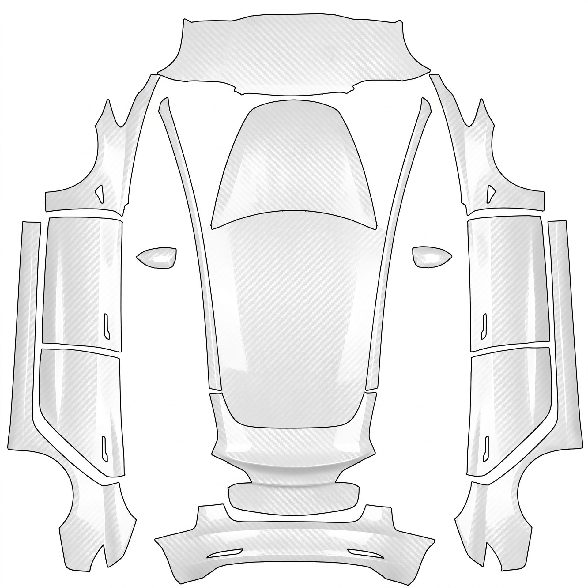 White with carbons — AI wrap design for a Model 3