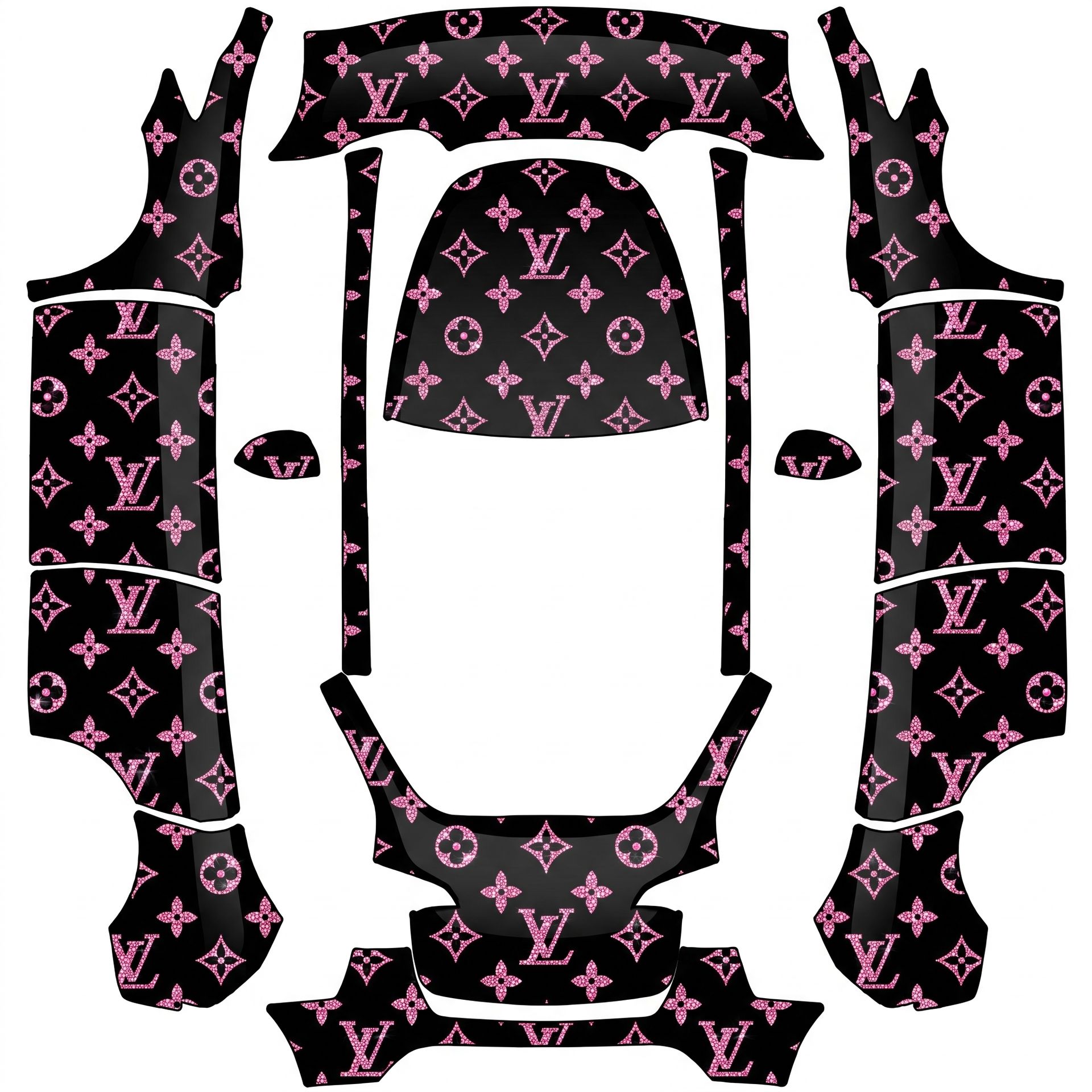 Apply a glamorous Louis Vuitton-inspired — AI wrap design for a Model Y