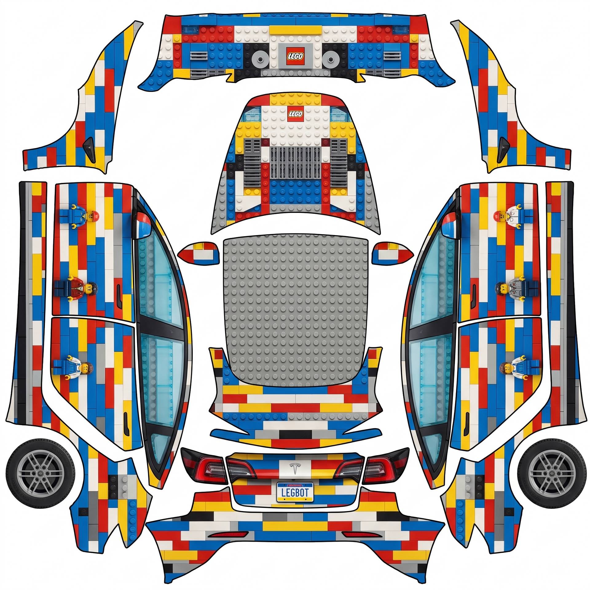 It to look like a Lego model — AI wrap design for a Model 3 (2024+ Base)