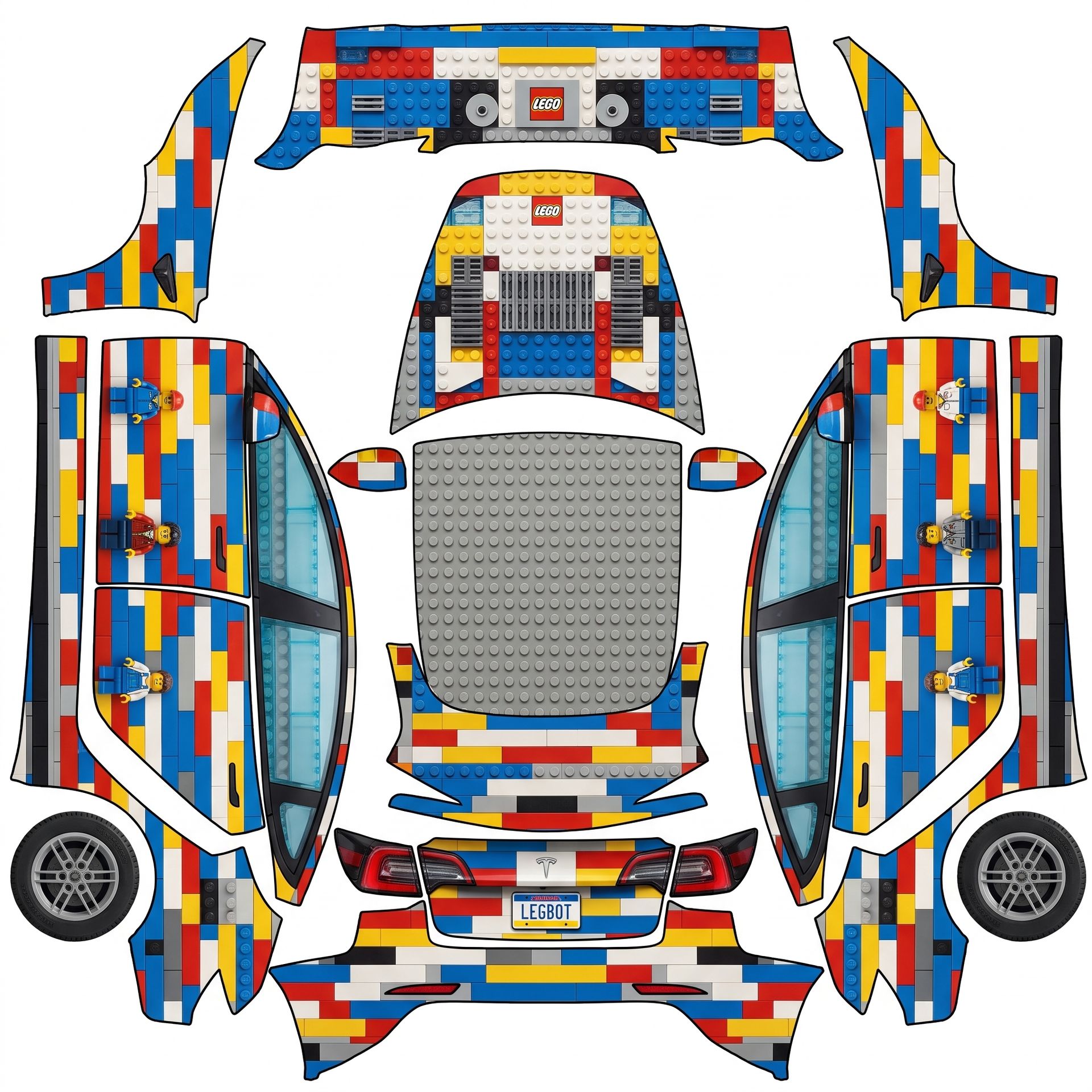 It to look like a Lego model — AI wrap design for a Model 3 (2024+ Base)