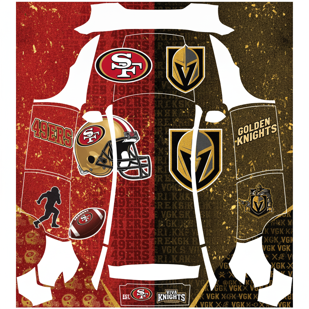 San fransissco 49ers and Las Vegas Golden — AI wrap design for a Model Y (2025+) Premium