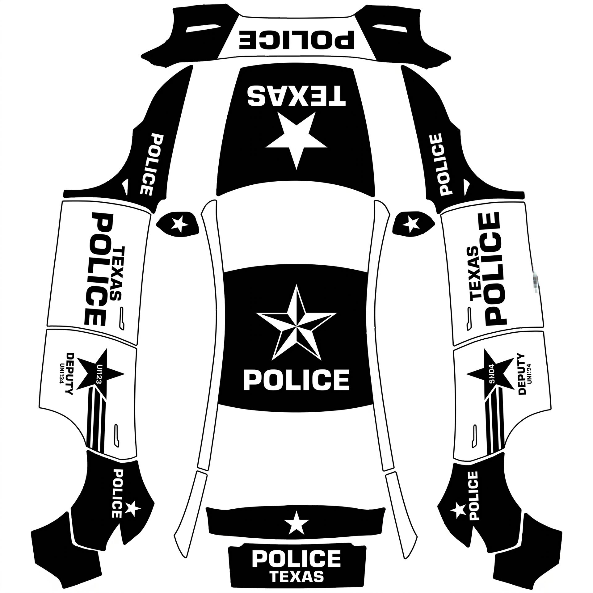 Classic Texas Police Car — AI wrap design for a Model Y (2025+) Premium