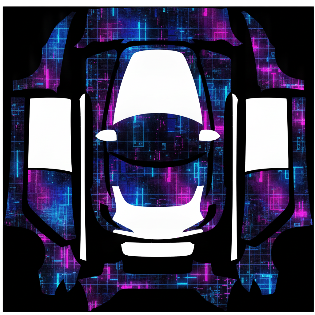 Cyberpunk neon grid on a dark base — AI wrap design for a Model 3 (2024+) Standard & Premium
