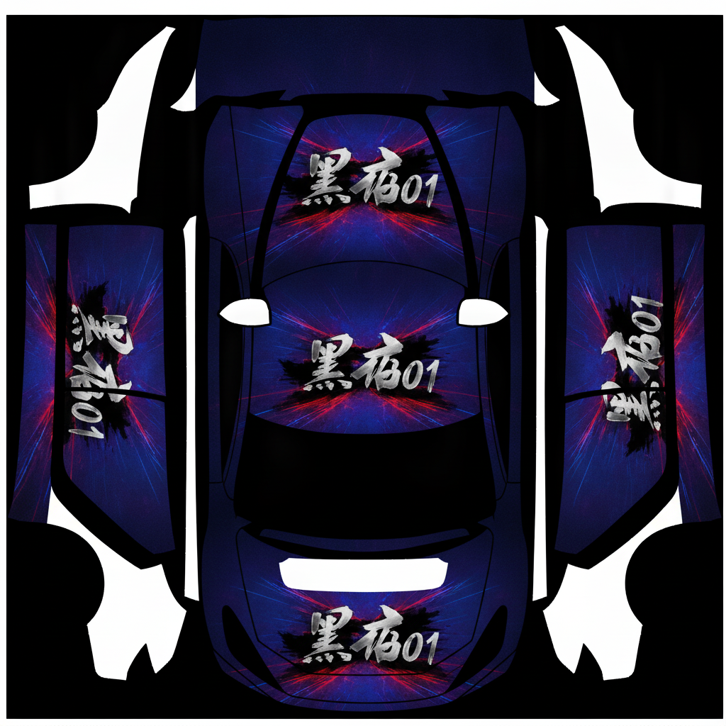 黑洛01 — AI wrap design for a Model 3 (2024+) Standard & Premium