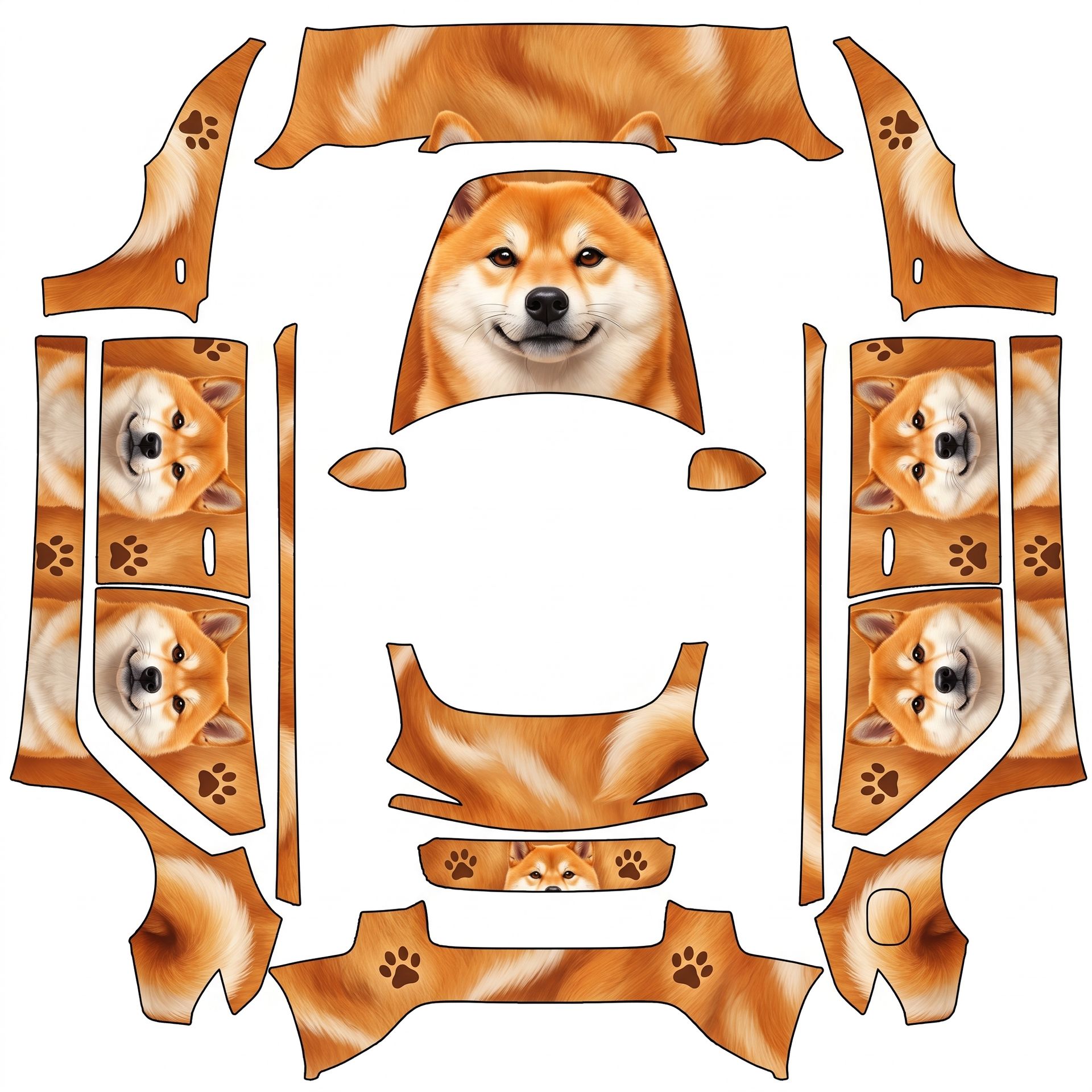 Realistic and cute Shiba Inu theme — AI wrap design for a Model 3 (2024+) Standard & Premium
