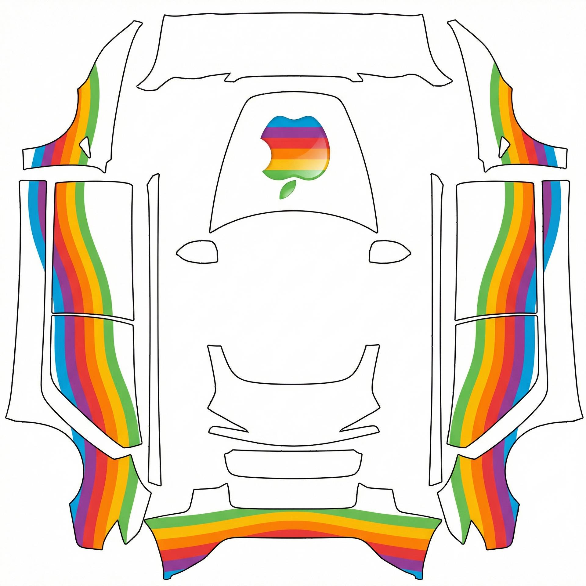 Apple logo on the hood of a white matte — AI wrap design for a Model 3 (2024+ Base)