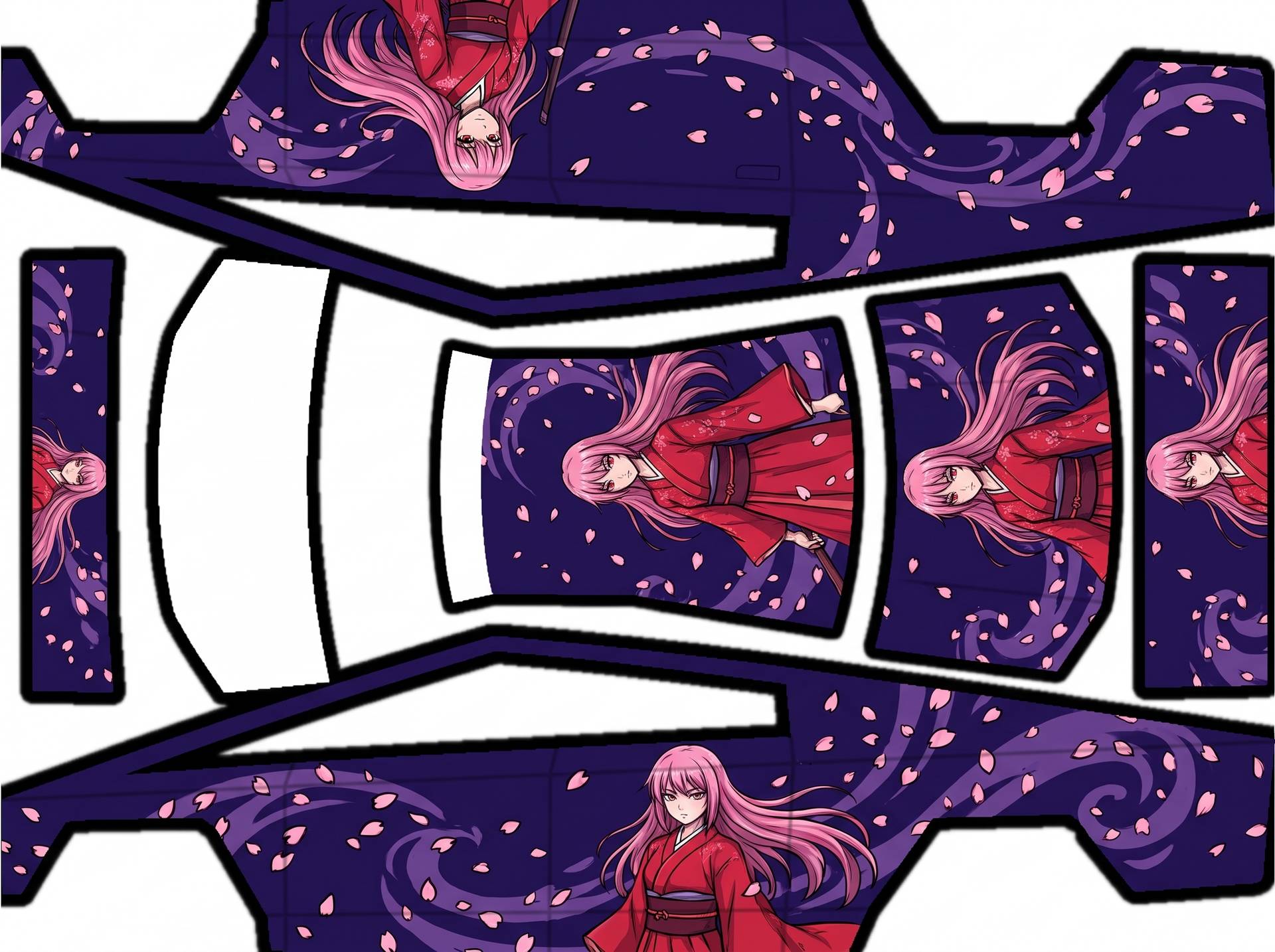 Anime samurai girl with long pink hair — AI wrap design for a Cybertruck