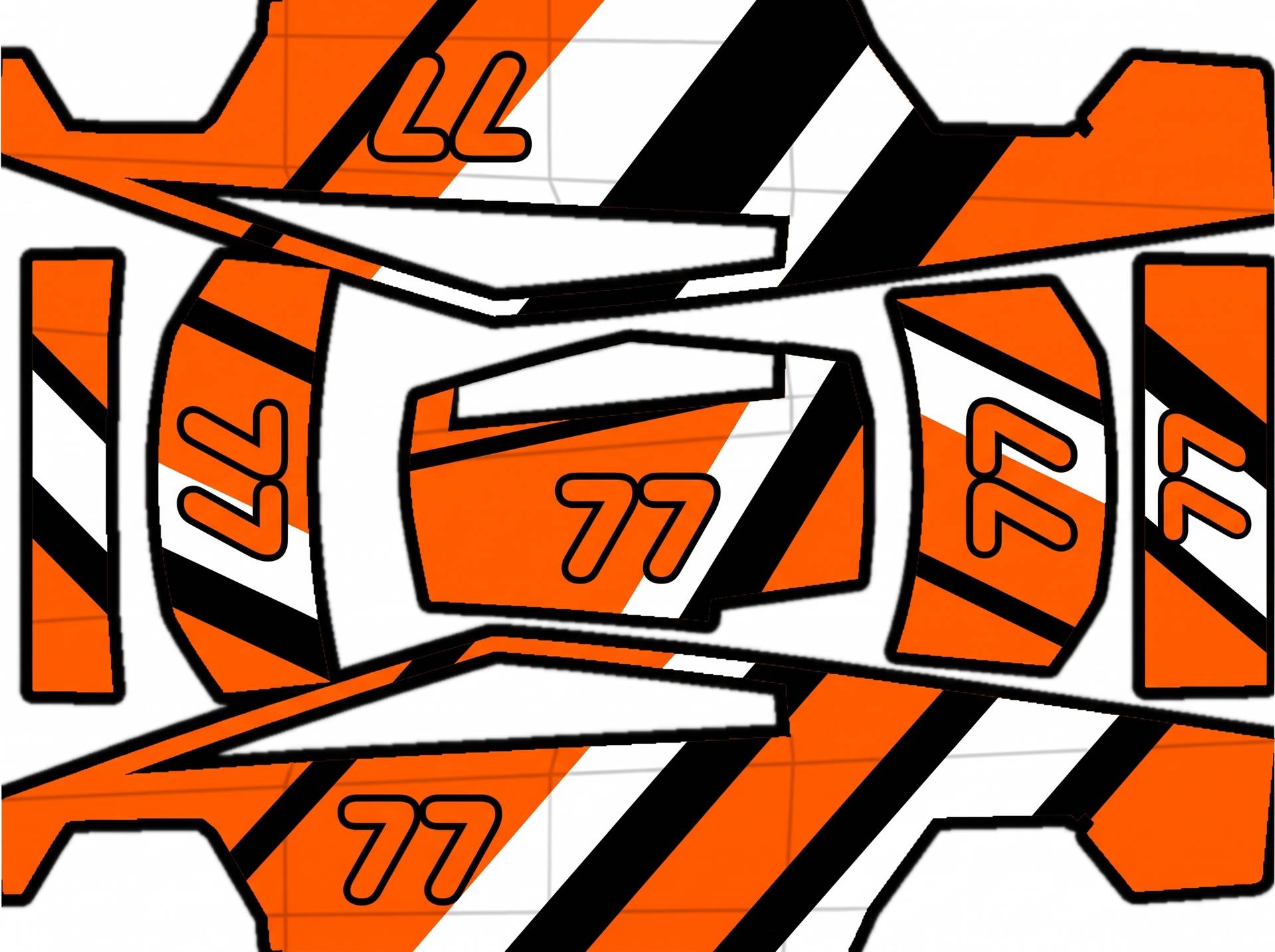 Bold racing livery, wide diagonal stripes — AI wrap design for a Cybertruck